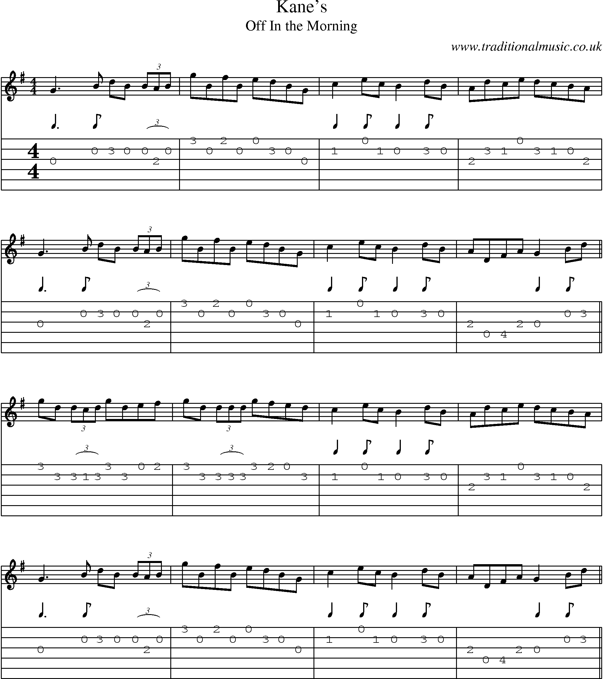 Music Score and Guitar Tabs for Kanes