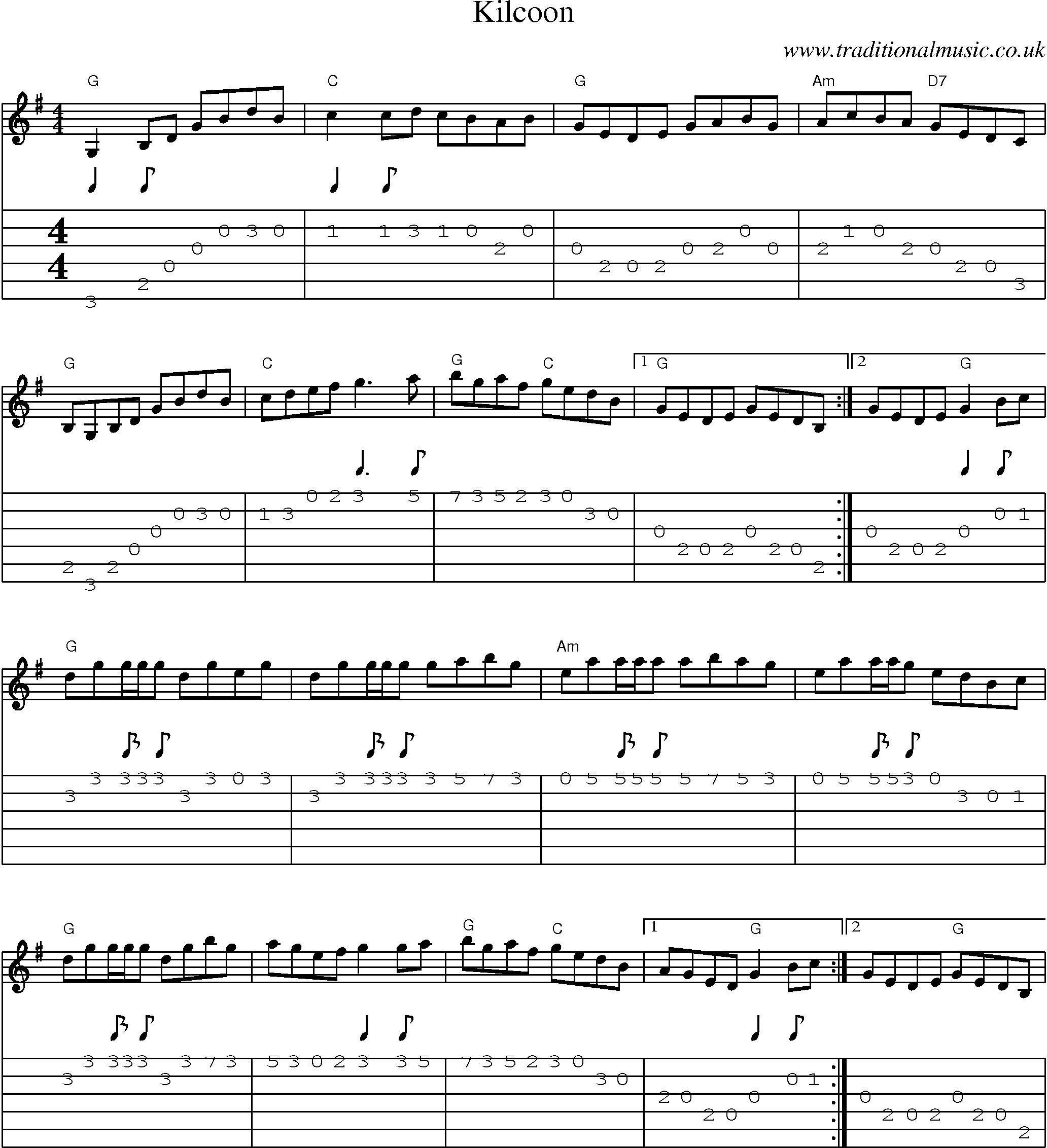 Music Score and Guitar Tabs for Kilcoon