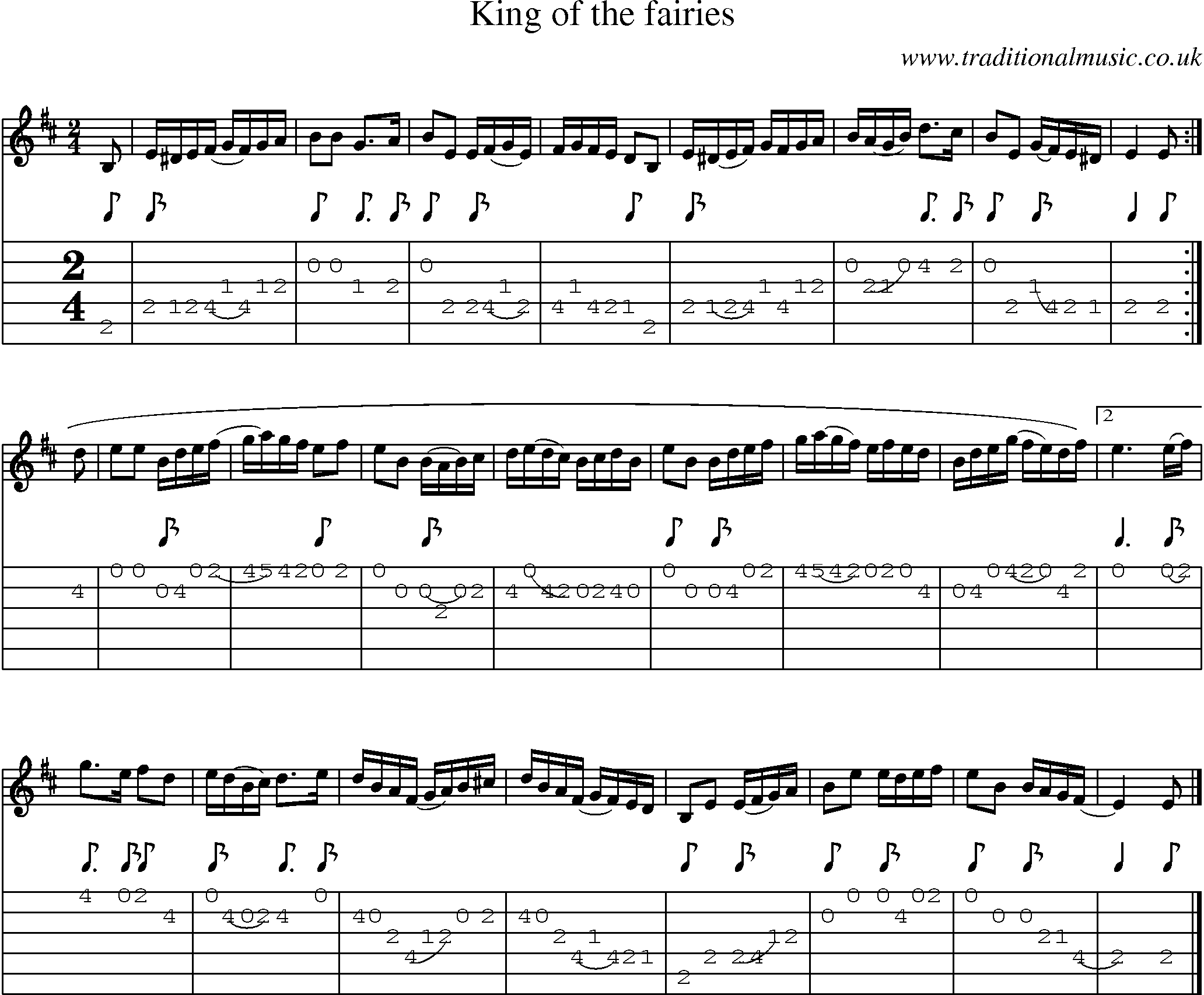 Music Score and Guitar Tabs for King Of The Fairies