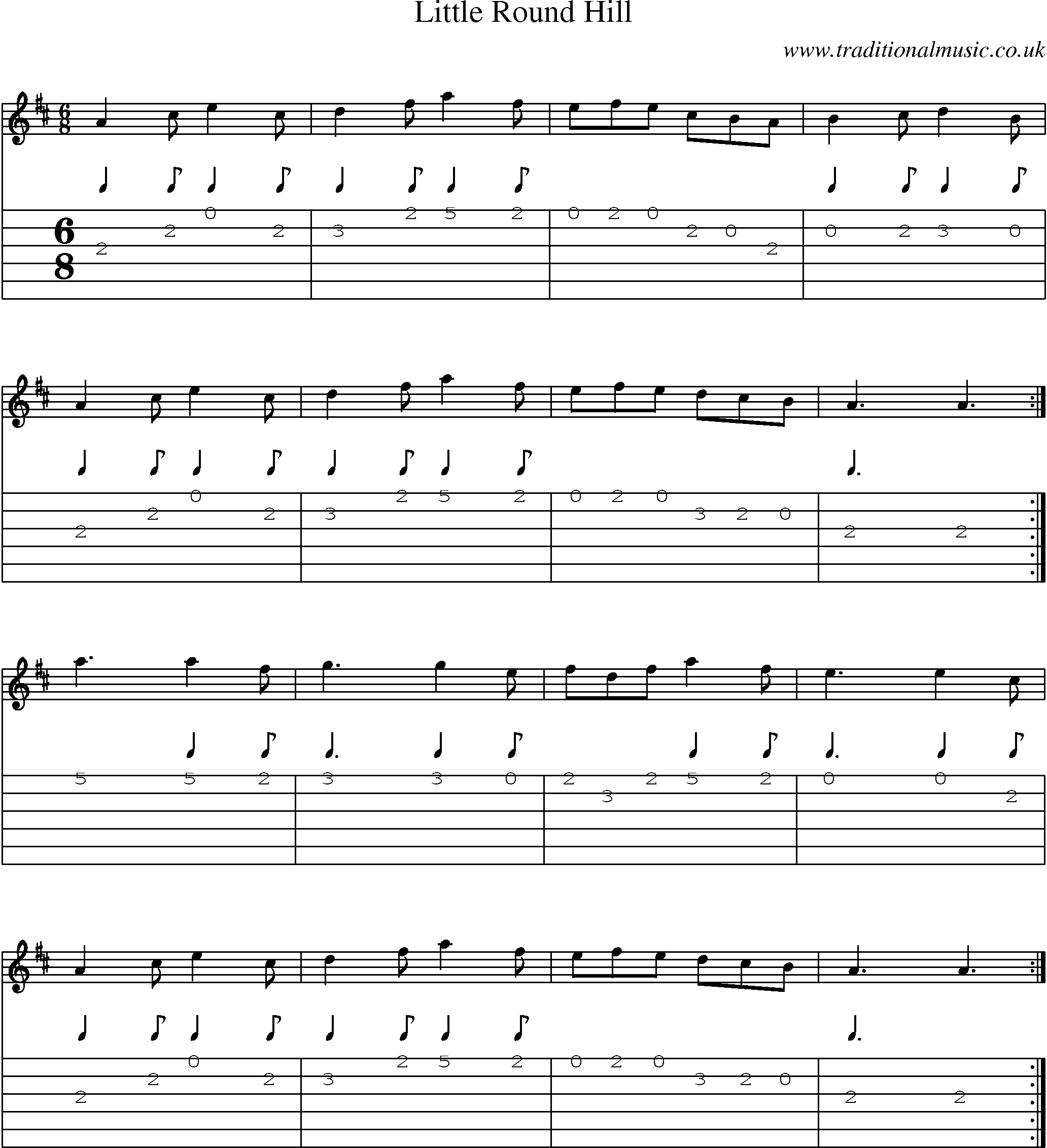 Music Score and Guitar Tabs for Little Round Hill