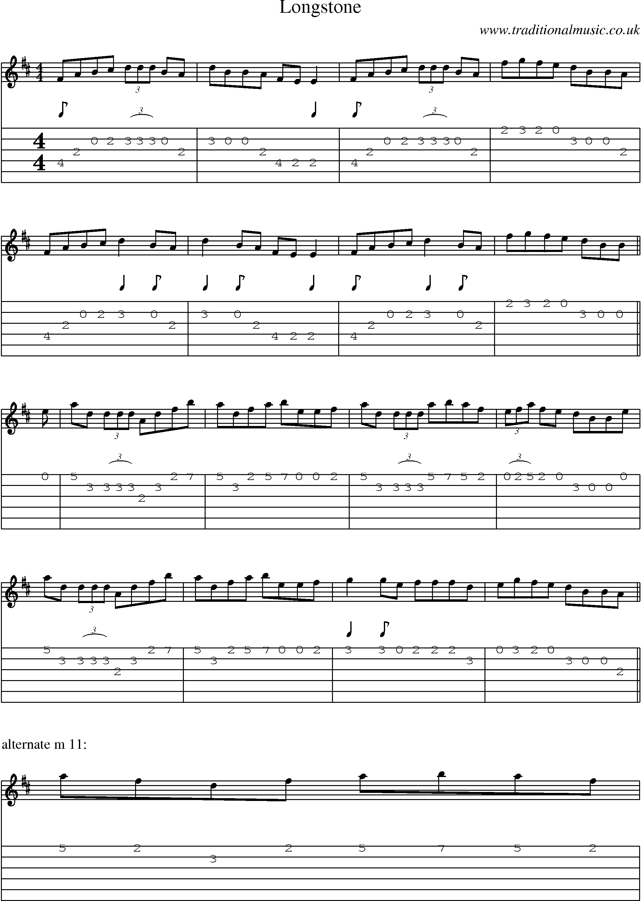 Music Score and Guitar Tabs for Longstone