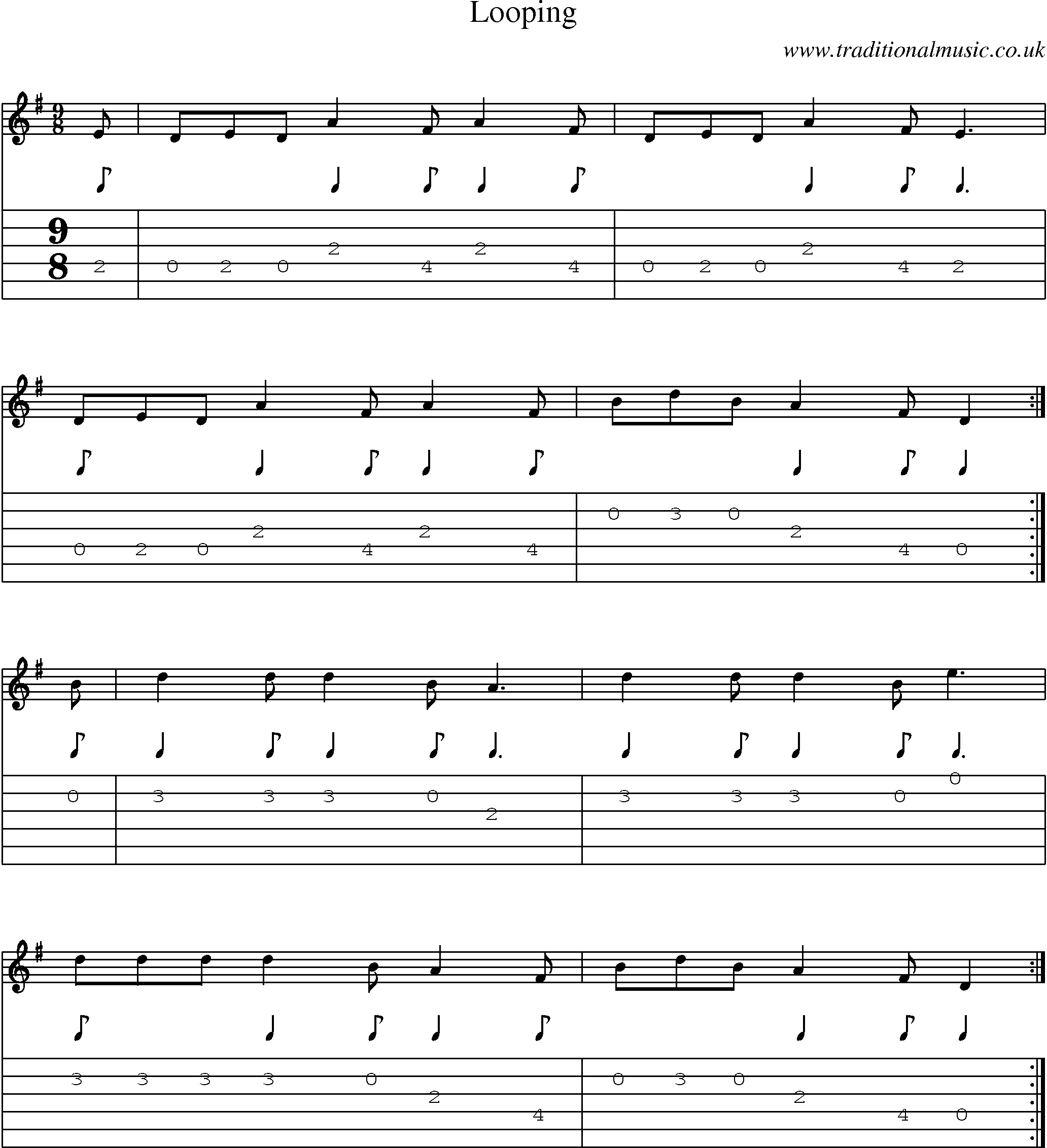 Music Score and Guitar Tabs for Looping