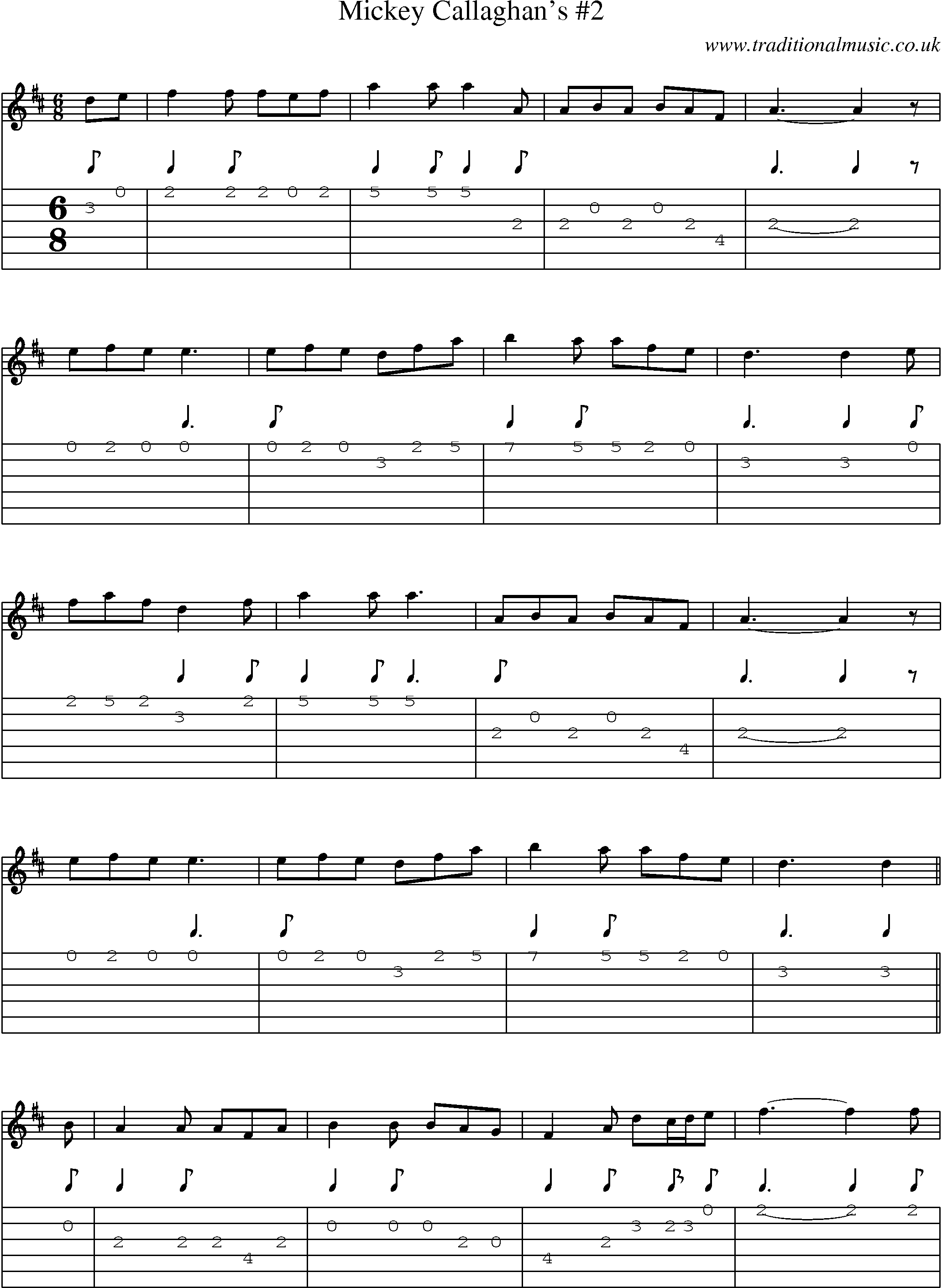 Music Score and Guitar Tabs for Mickey Callaghans 2