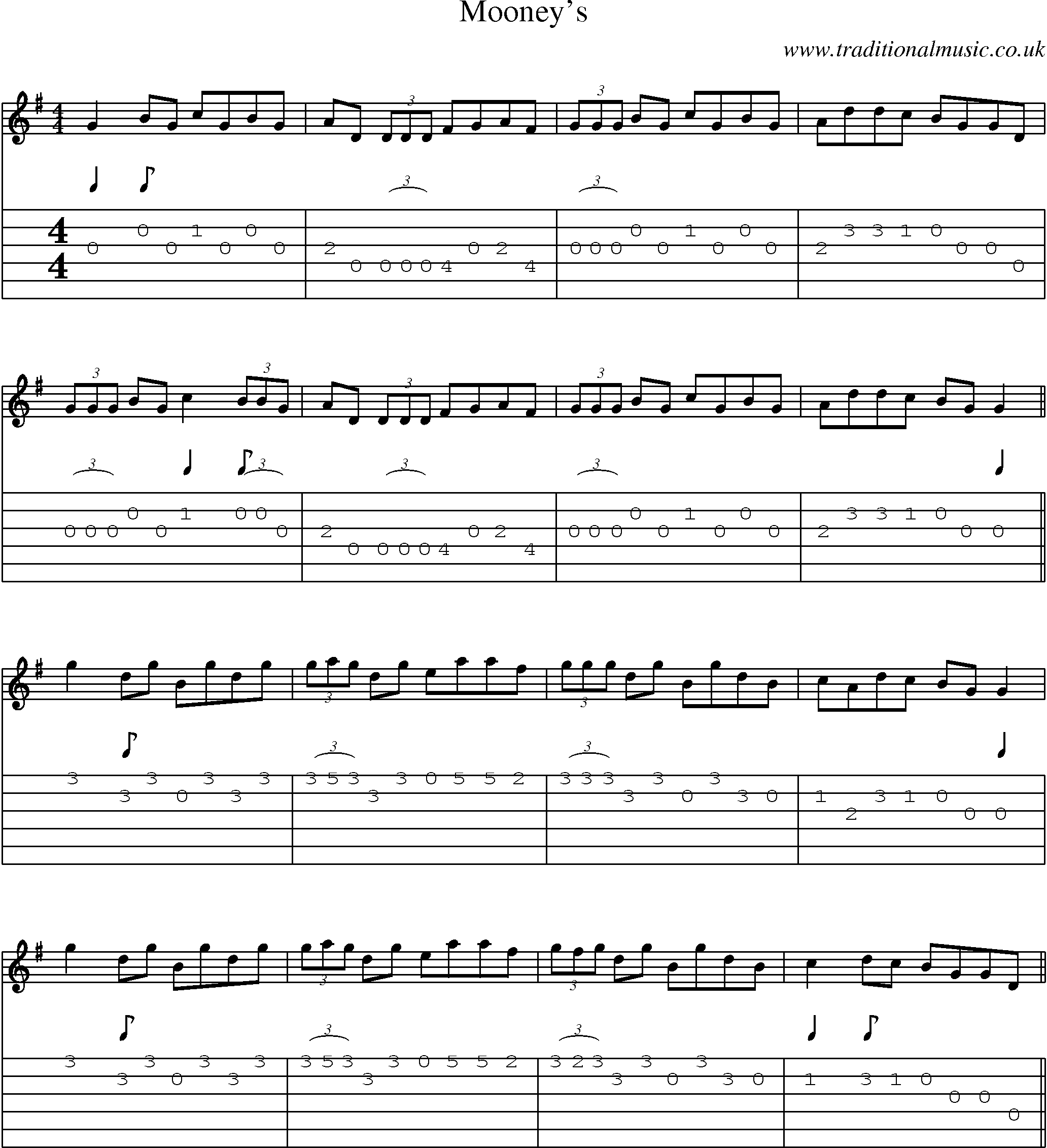 Music Score and Guitar Tabs for Mooneys