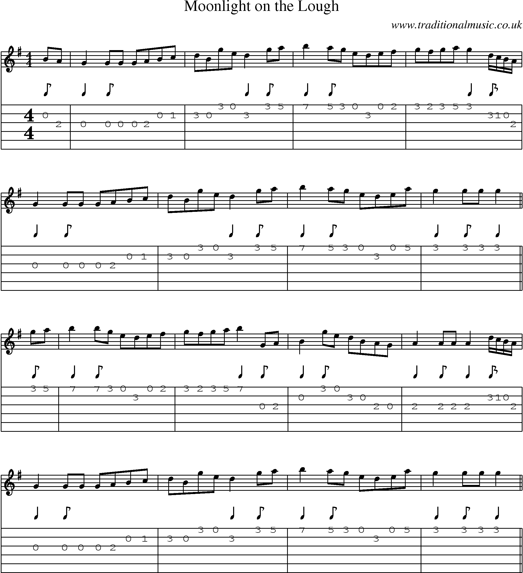 Music Score and Guitar Tabs for Moonlight On Lough