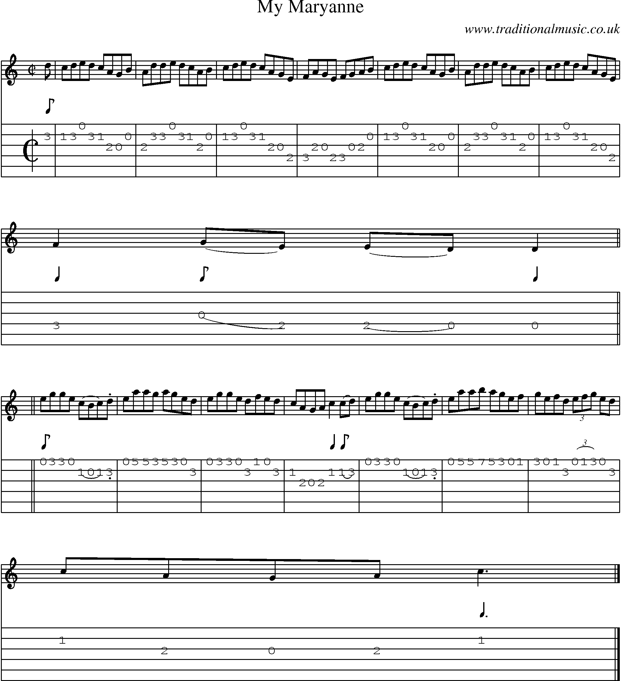 Music Score and Guitar Tabs for My Maryanne