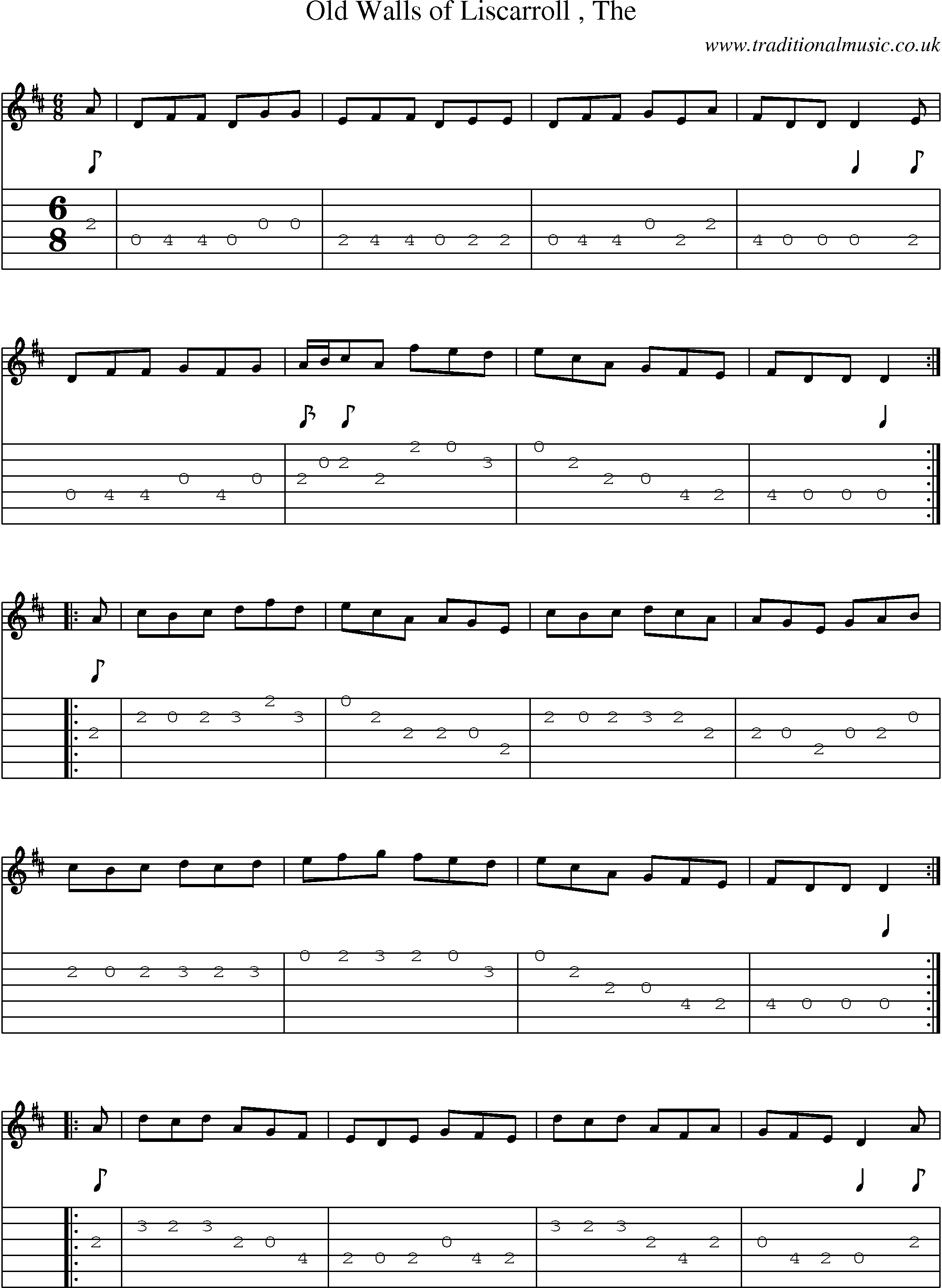 Music Score and Guitar Tabs for Old Walls Of Liscarroll