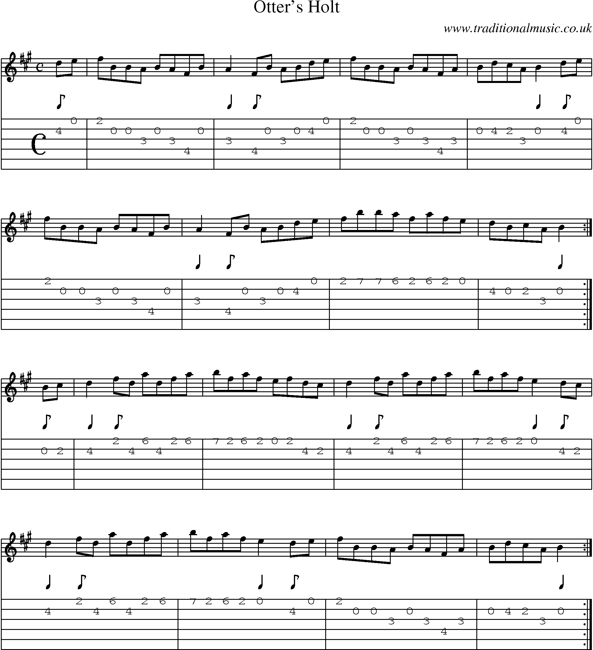 Music Score and Guitar Tabs for Otters Holt
