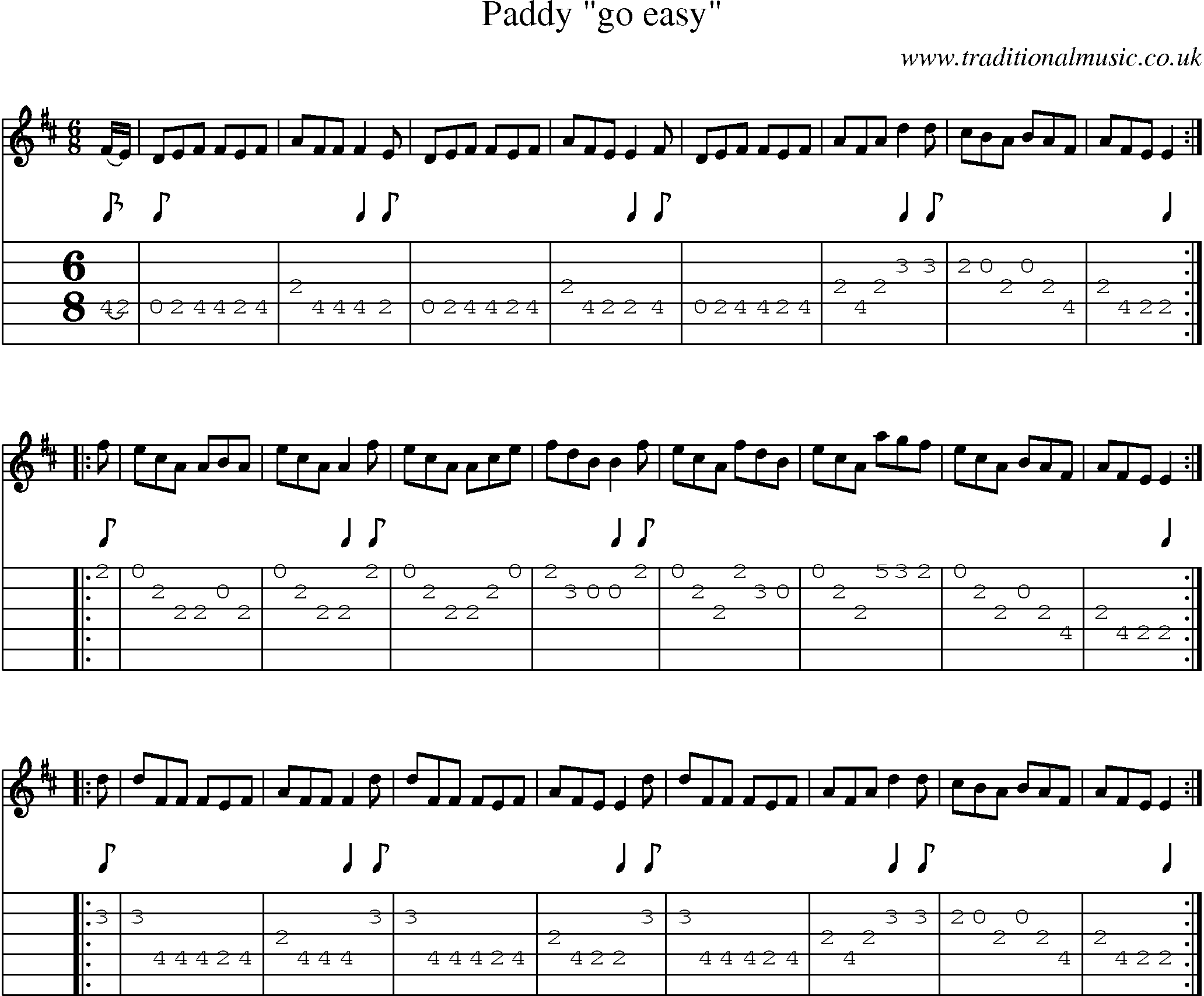 Music Score and Guitar Tabs for Paddy Go Easy