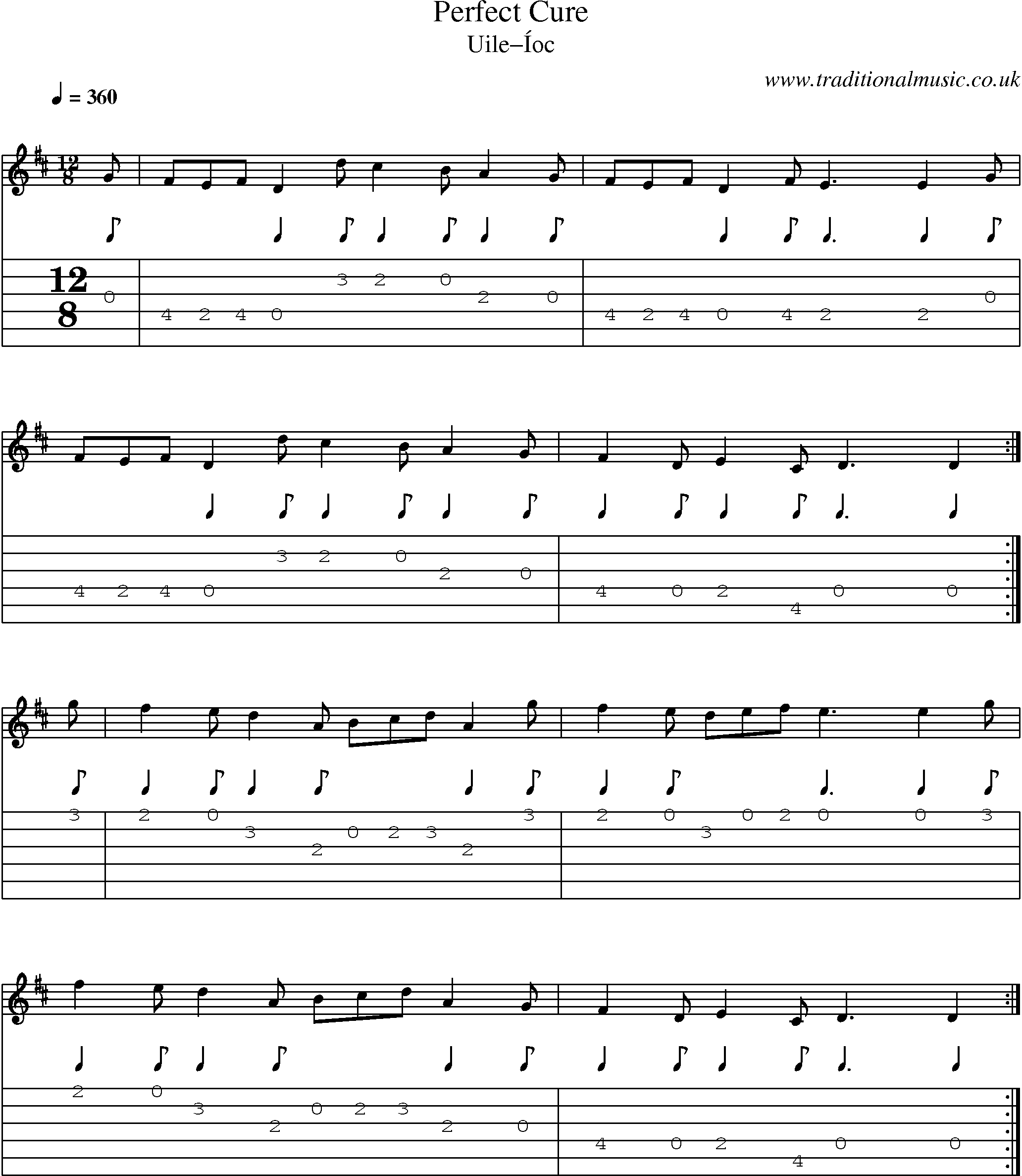 Music Score and Guitar Tabs for Perfect Cure