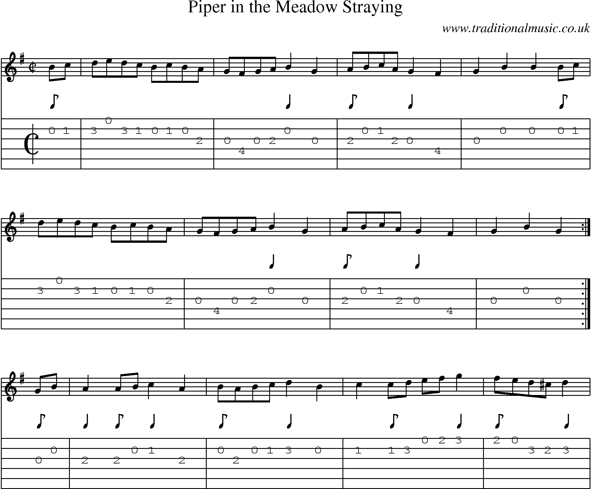 Music Score and Guitar Tabs for Piper In Meadow Straying