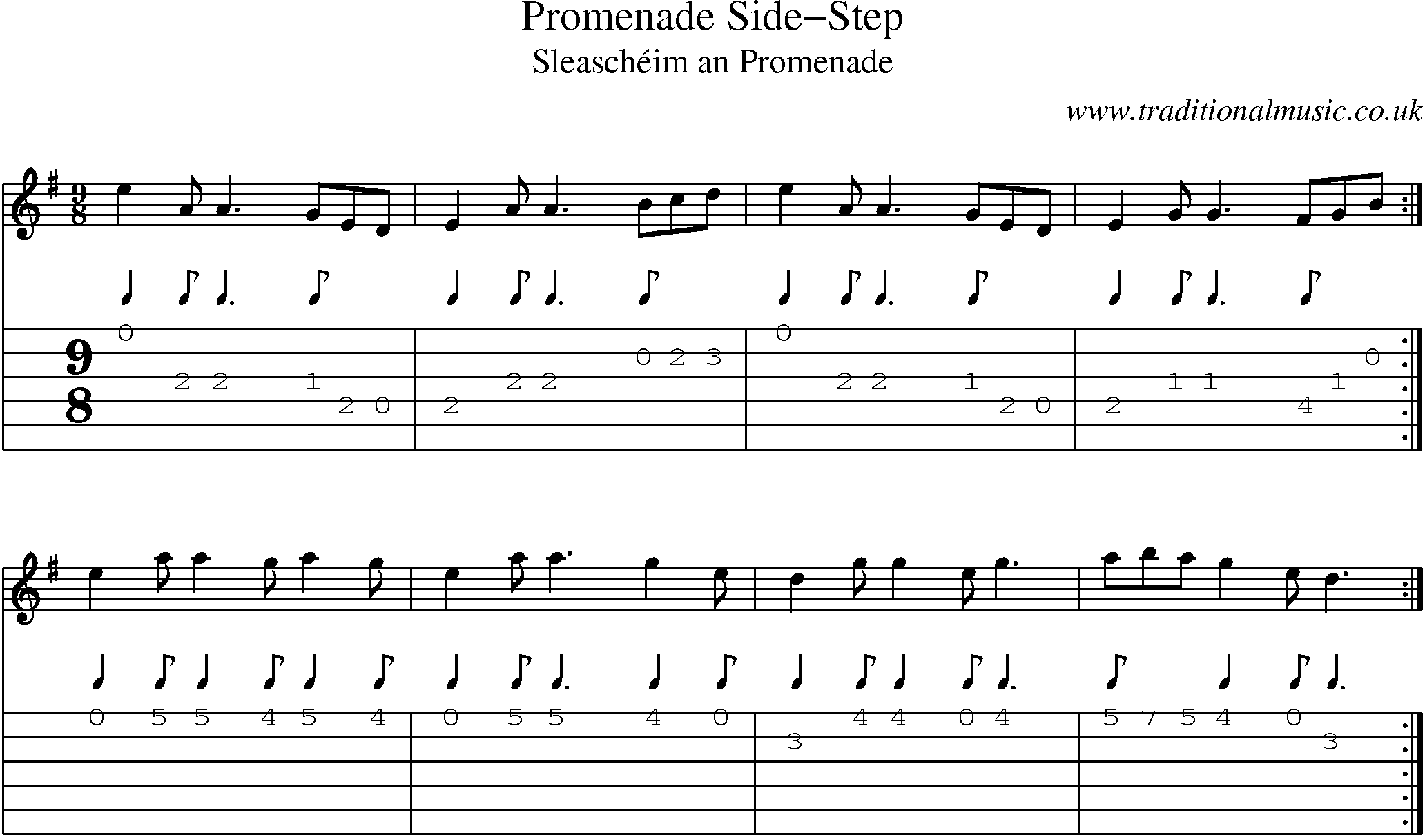 Music Score and Guitar Tabs for Promenade Sidestep