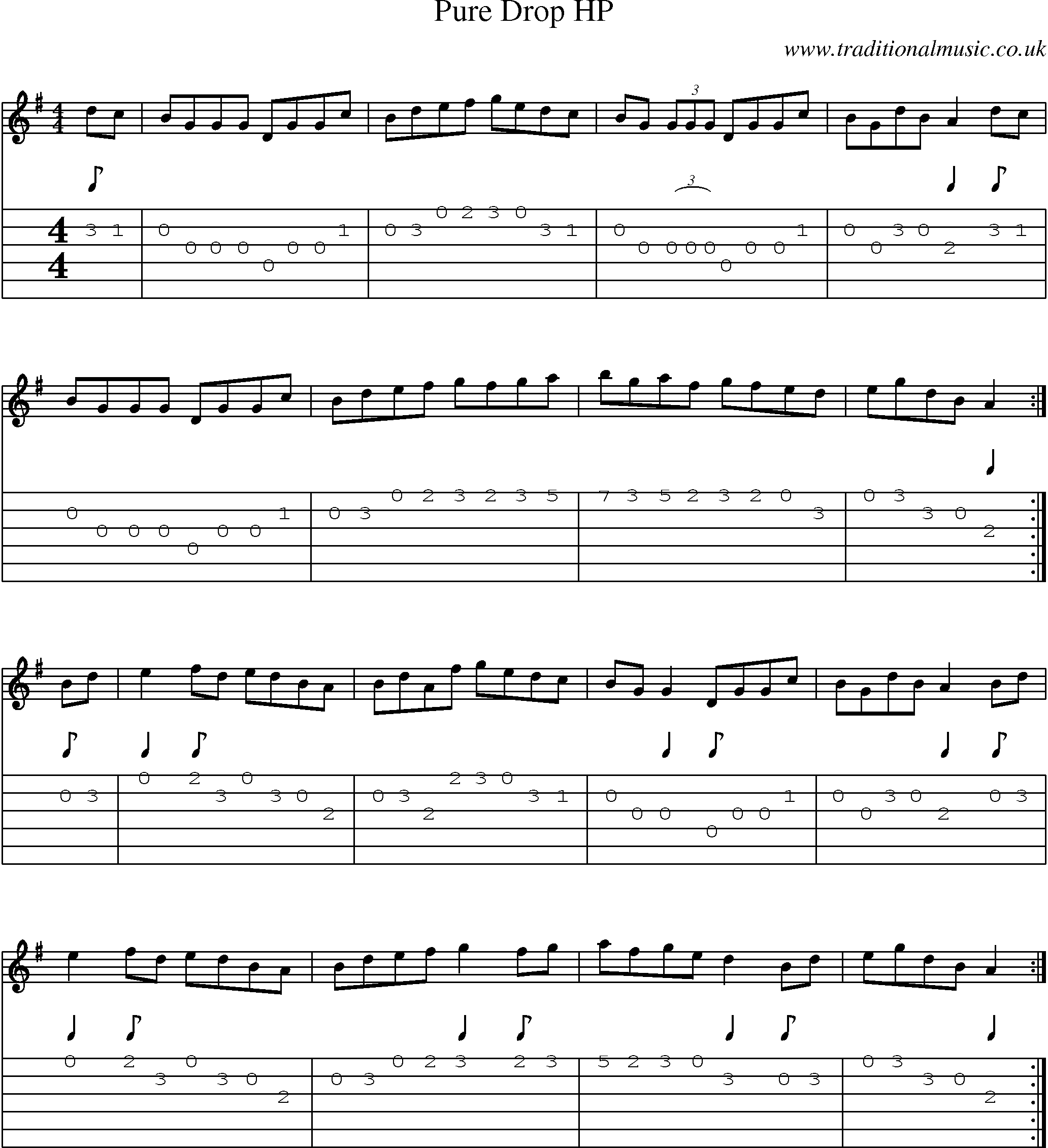 Music Score and Guitar Tabs for Pure Drop