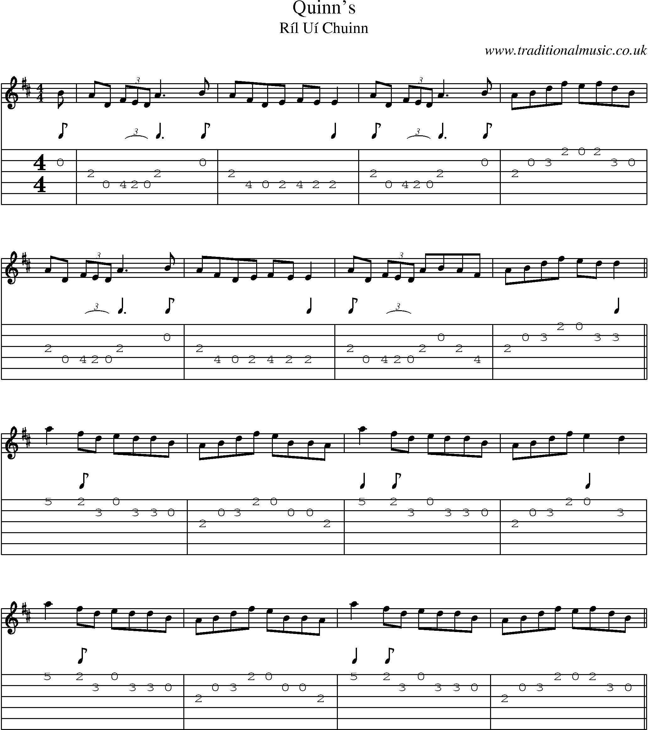 Music Score and Guitar Tabs for Quinns
