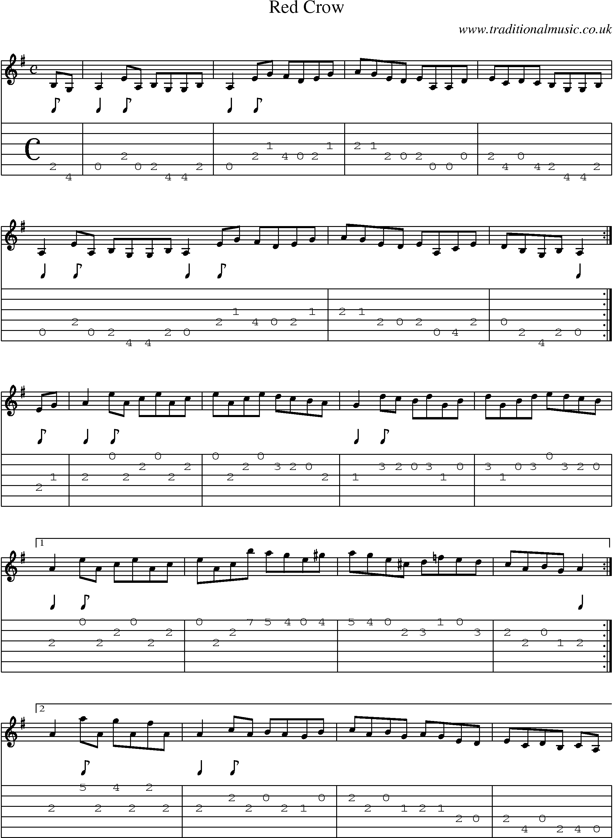 Music Score and Guitar Tabs for Red Crow