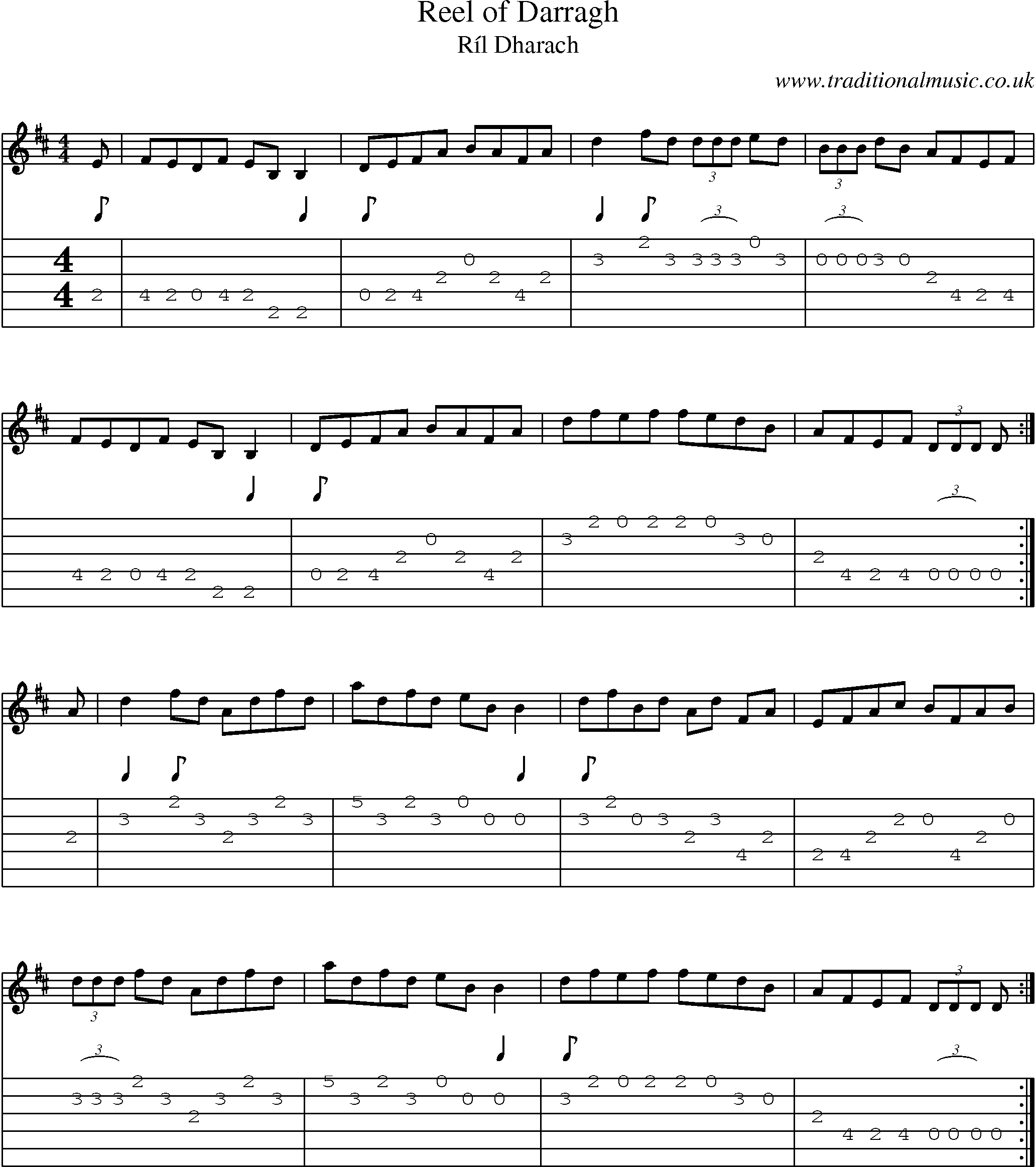 Music Score and Guitar Tabs for Reel Of Darragh