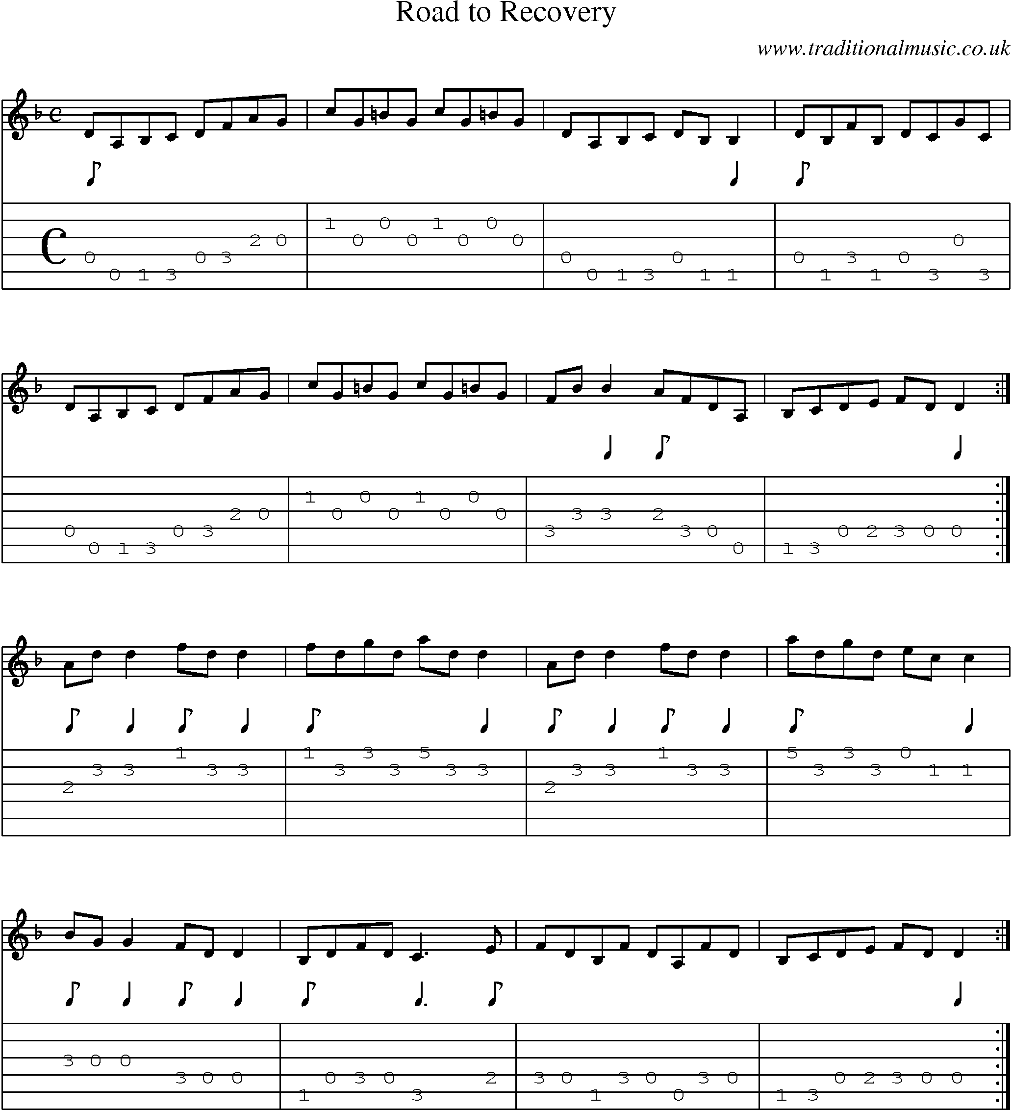 Music Score and Guitar Tabs for Road To Recovery