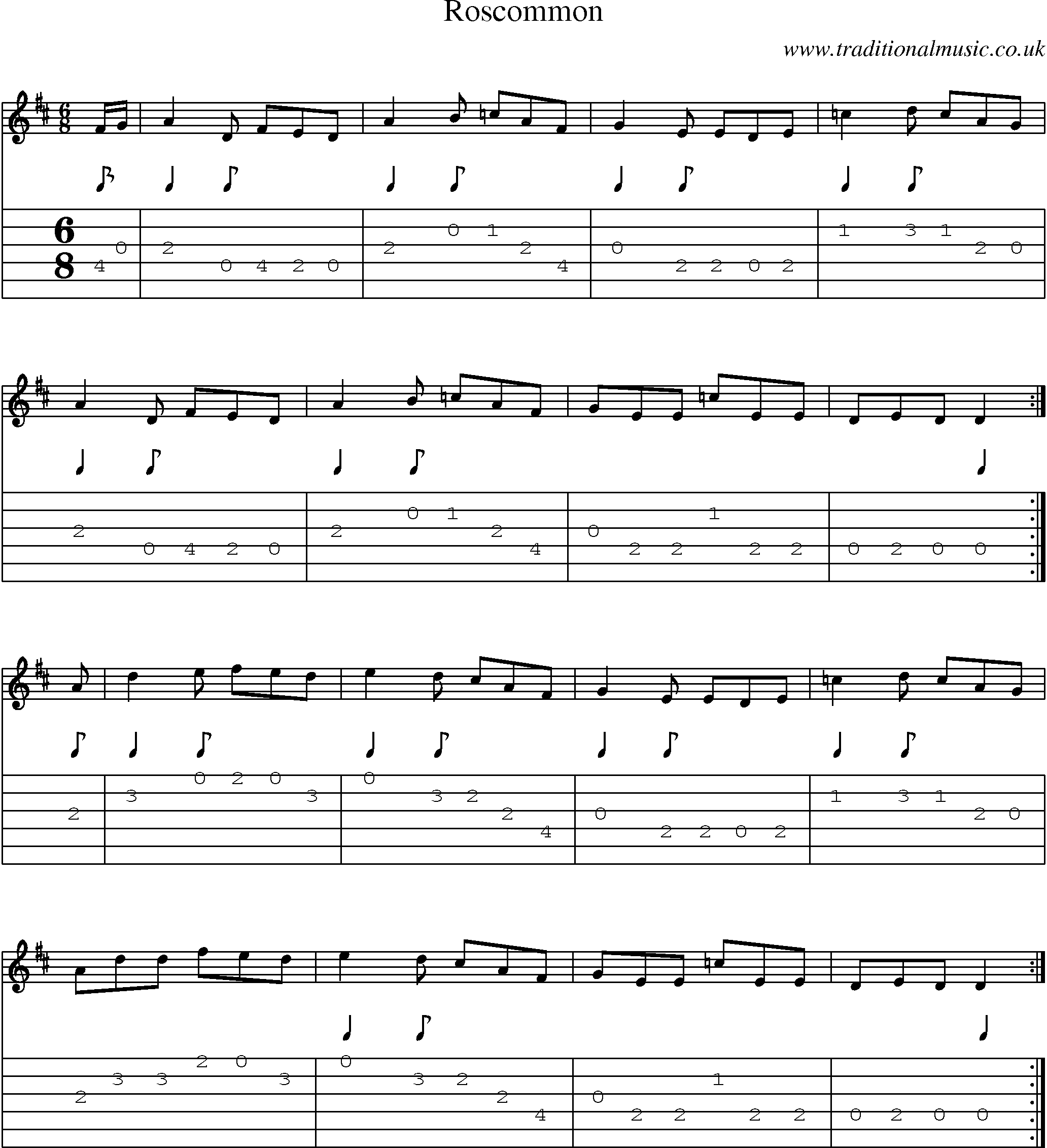 Music Score and Guitar Tabs for Roscommon