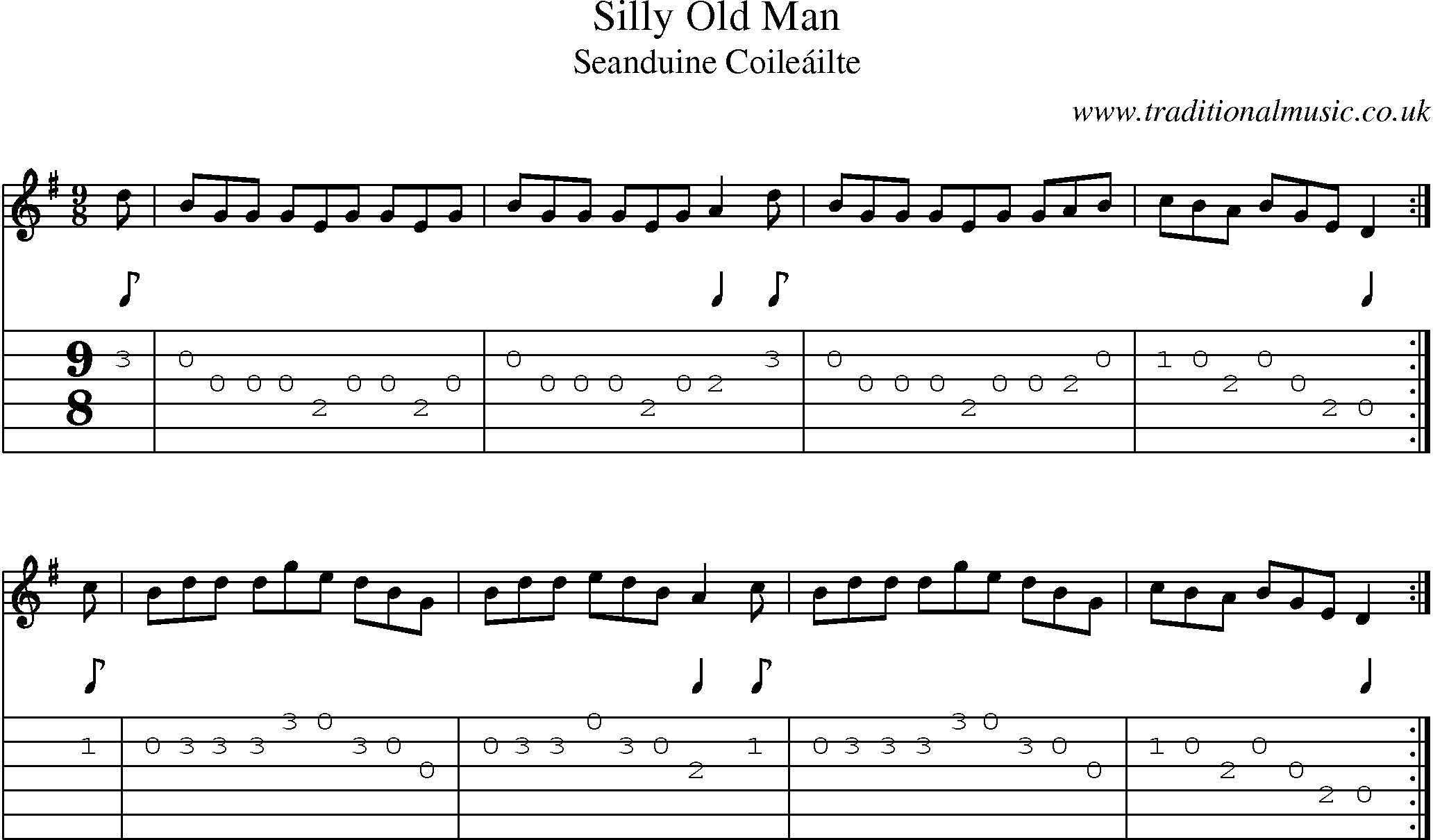 Music Score and Guitar Tabs for Silly Old Man