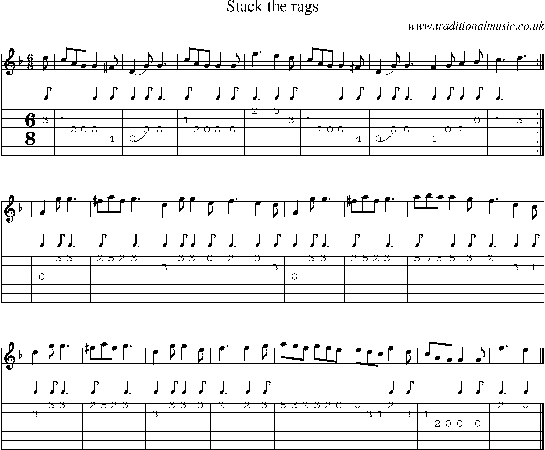 Music Score and Guitar Tabs for Stack The Rags