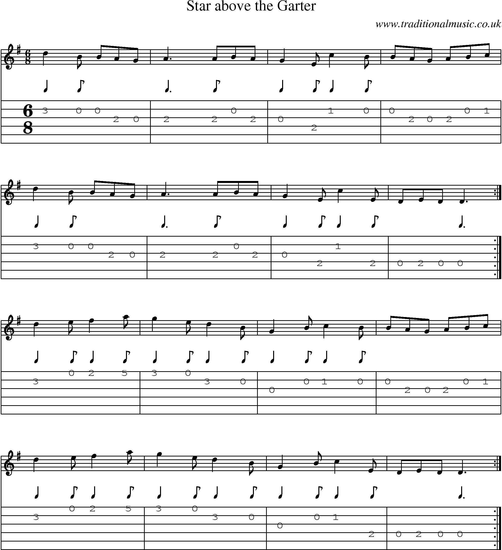 Music Score and Guitar Tabs for Star Above Garter