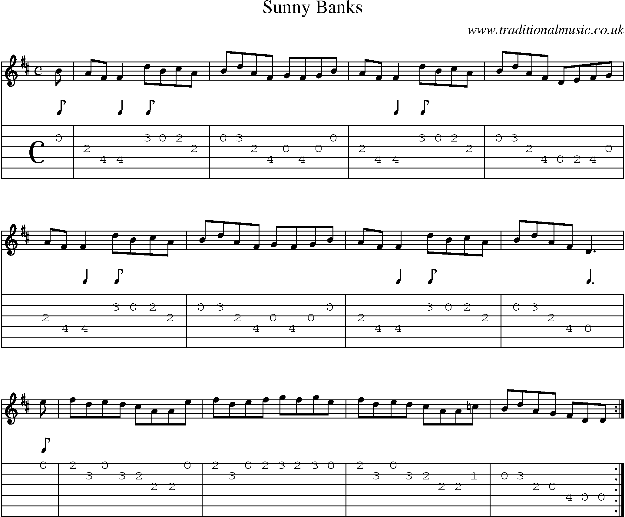 Music Score and Guitar Tabs for Sunny Banks