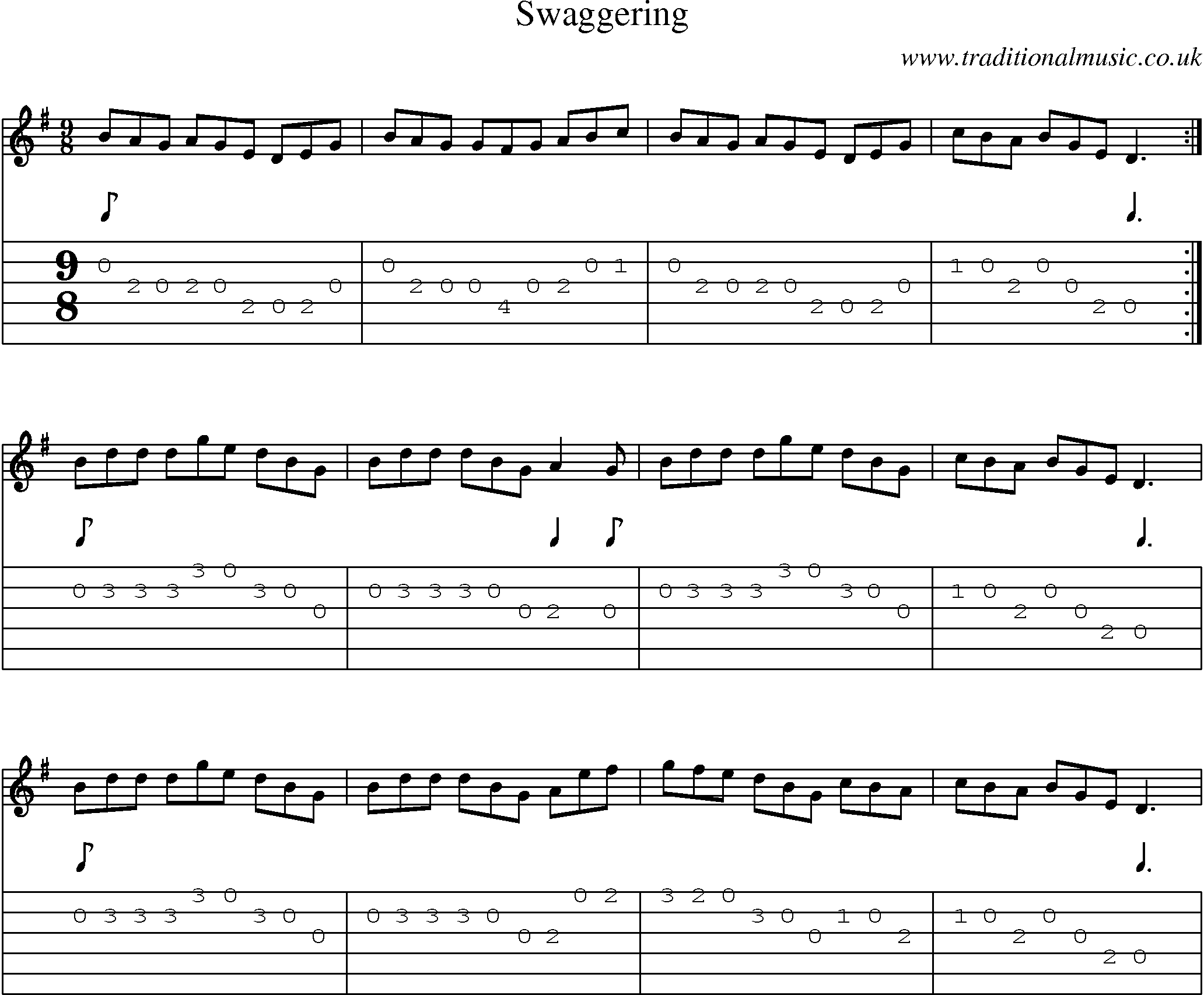 Music Score and Guitar Tabs for Swaggering