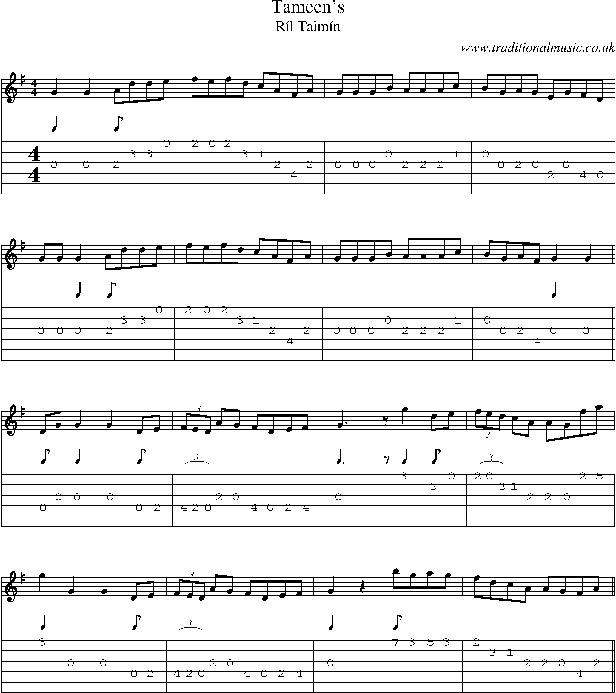 Music Score and Guitar Tabs for Tameens