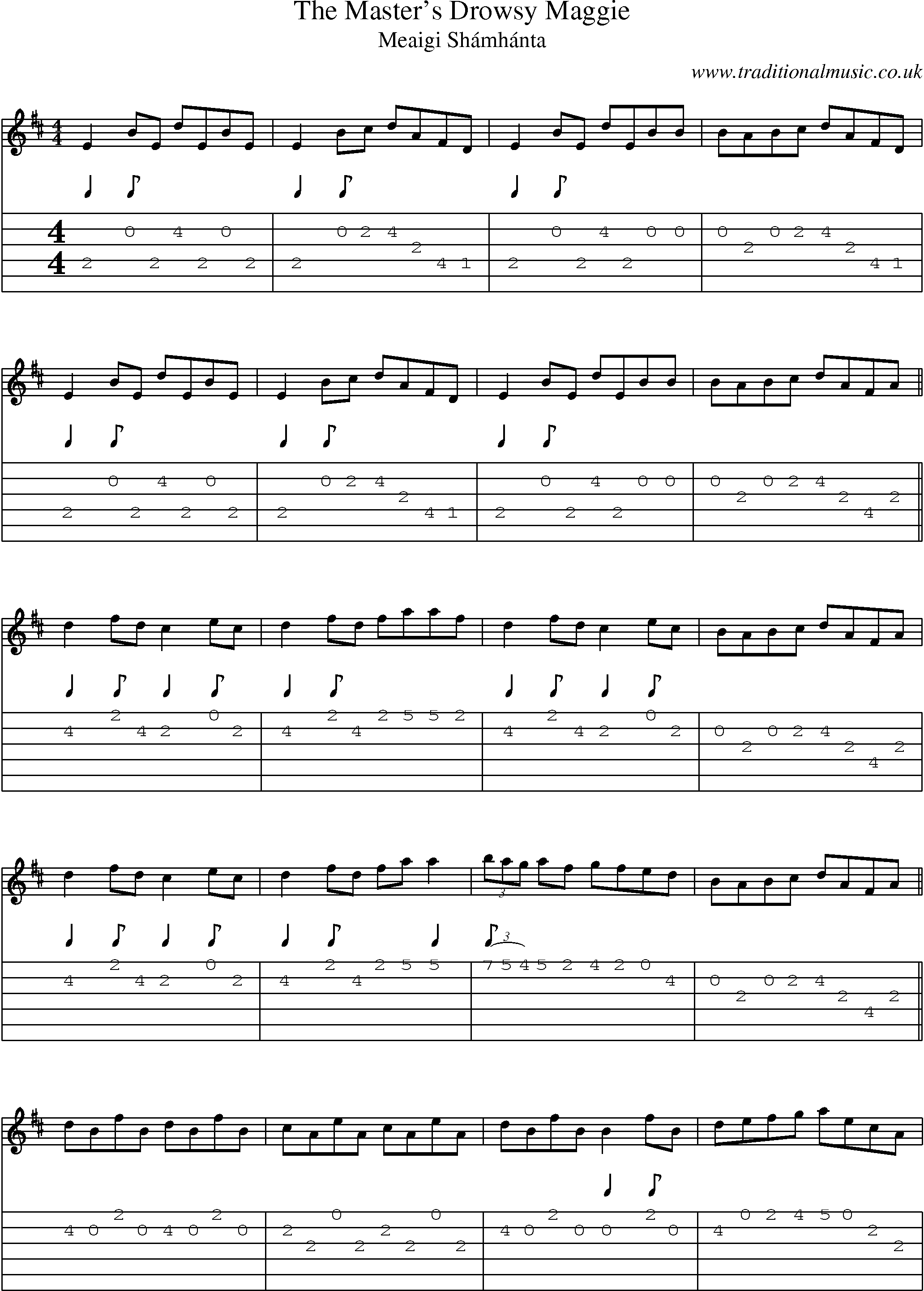 Music Score and Guitar Tabs for The Masters Drowsy Maggie