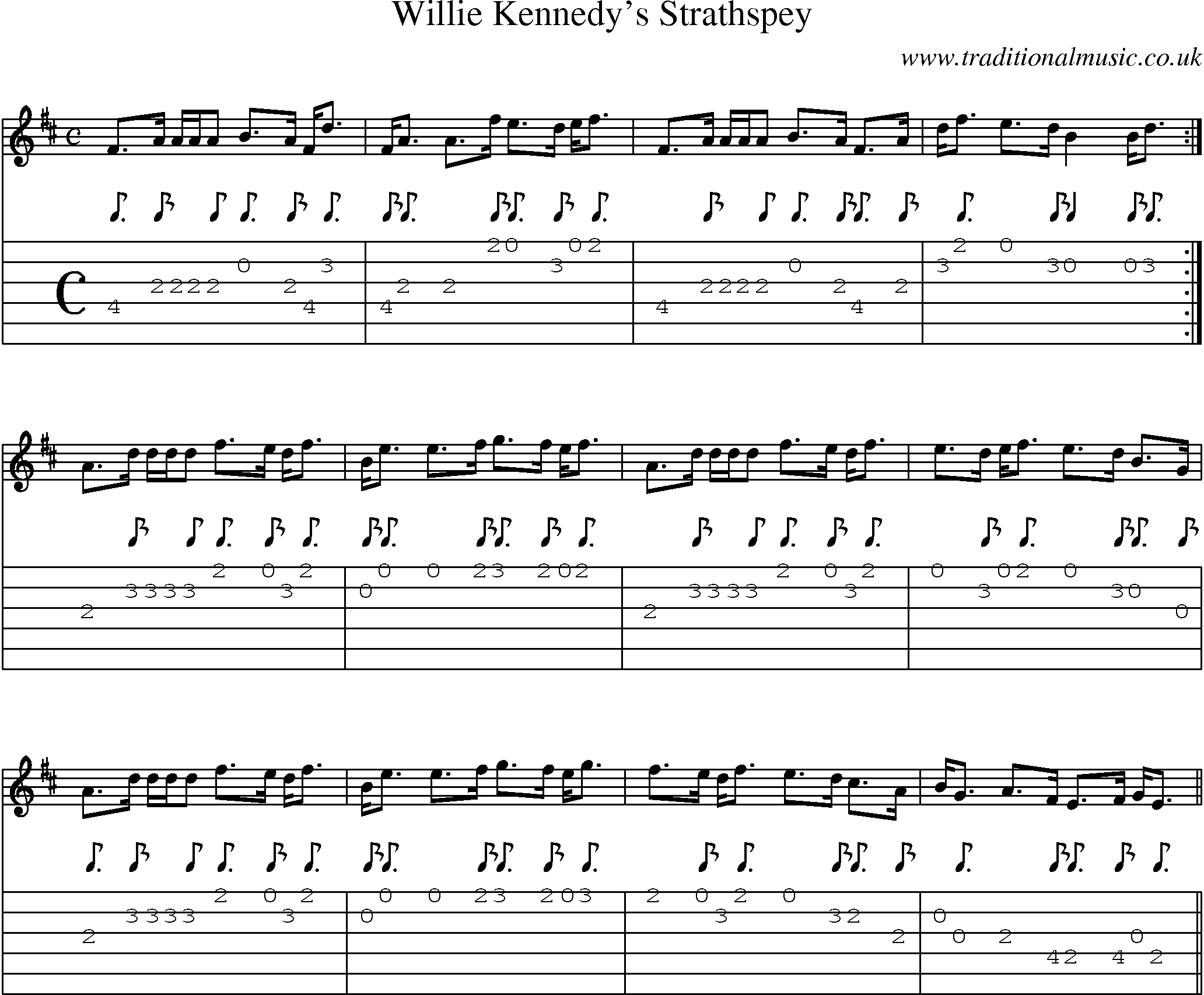 Music Score and Guitar Tabs for Willie Kennedys Strathspey