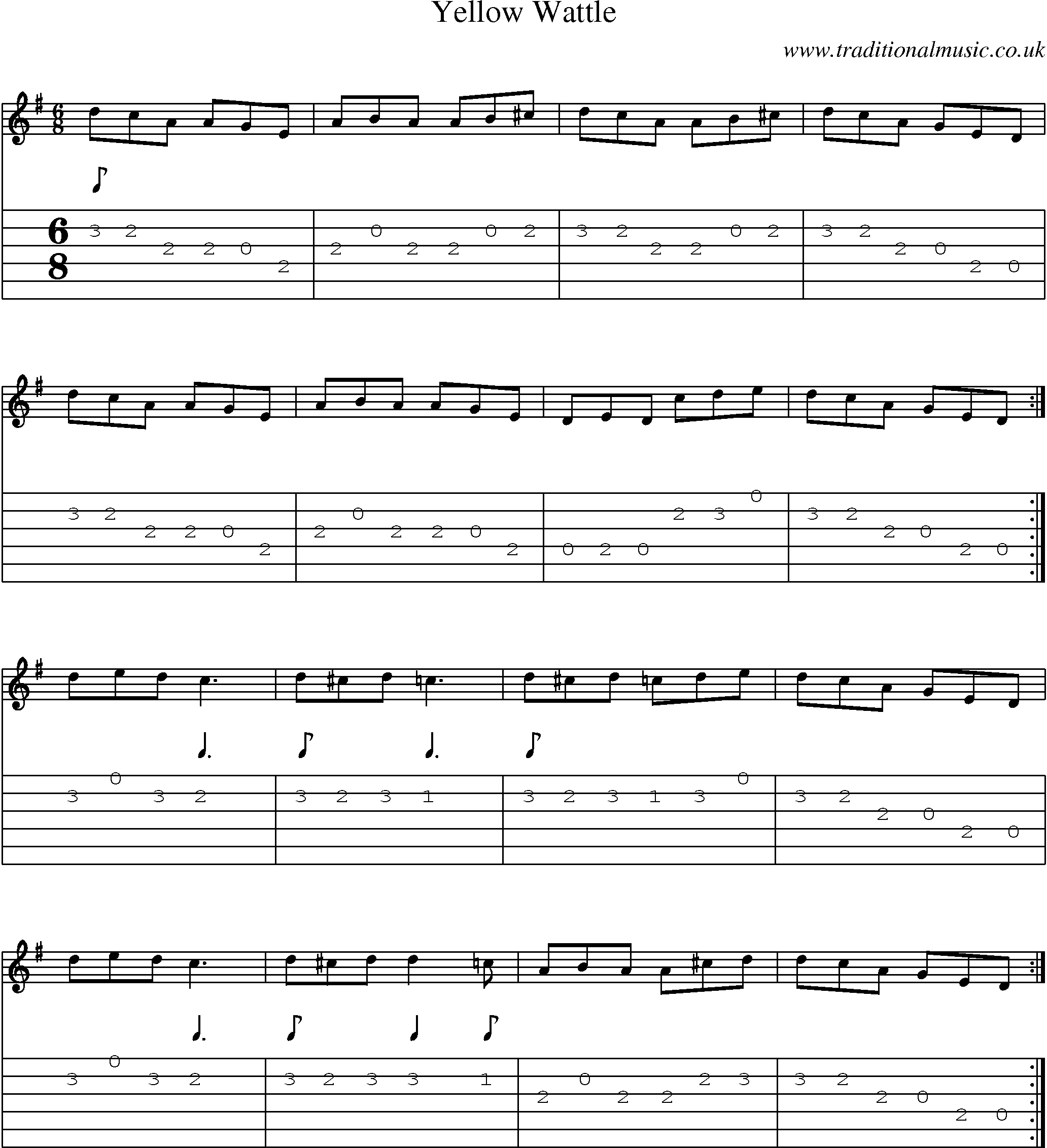 Music Score and Guitar Tabs for Yellow Wattle