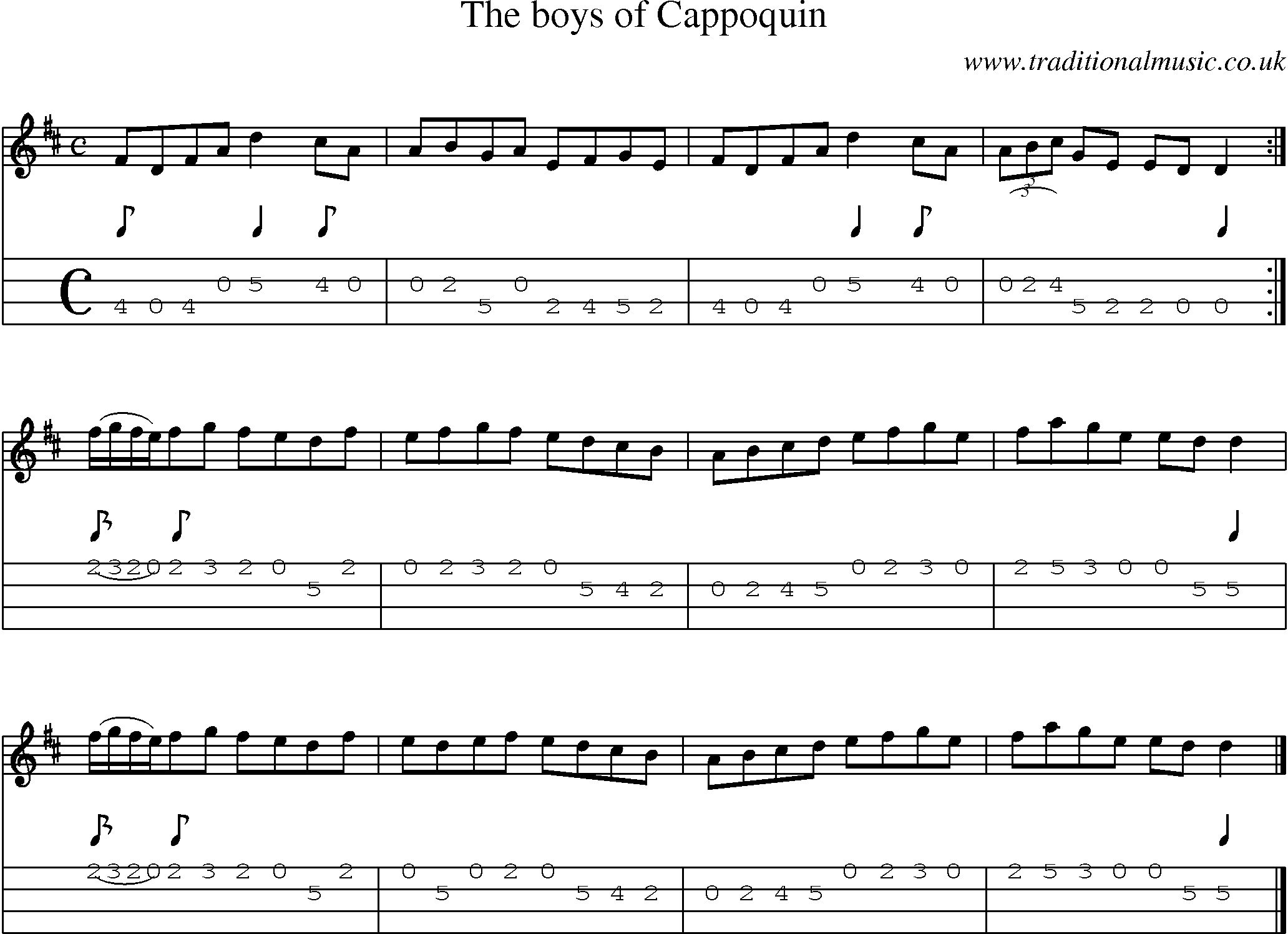 Music Score and Mandolin Tabs for Boys Of Cappoquin