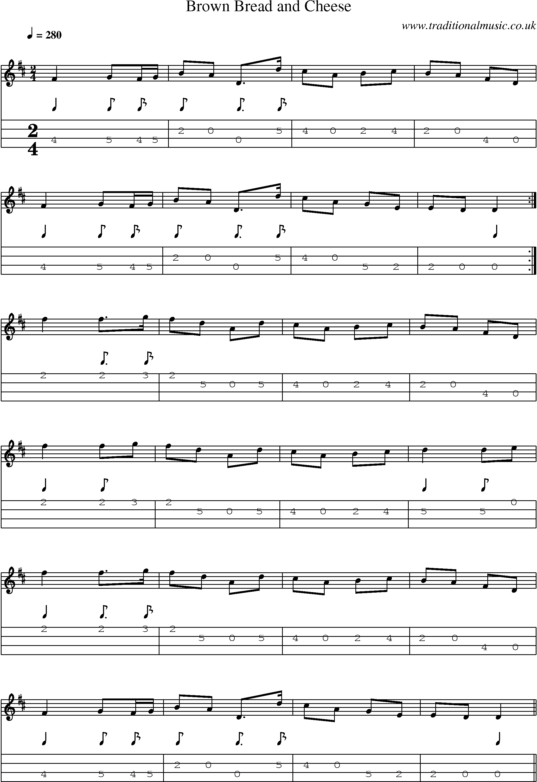 Music Score and Mandolin Tabs for Brown Bread And Cheese