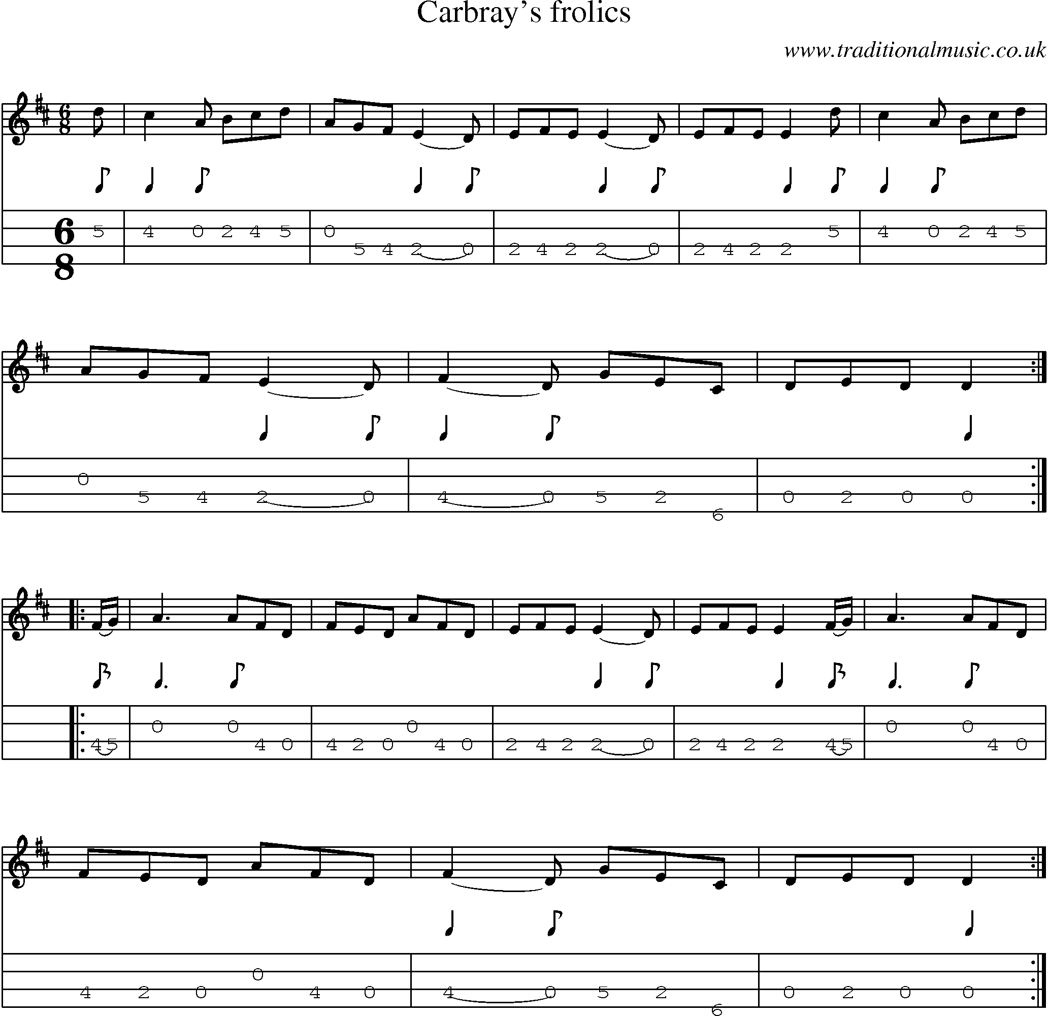 Music Score and Mandolin Tabs for Carbrays Frolics