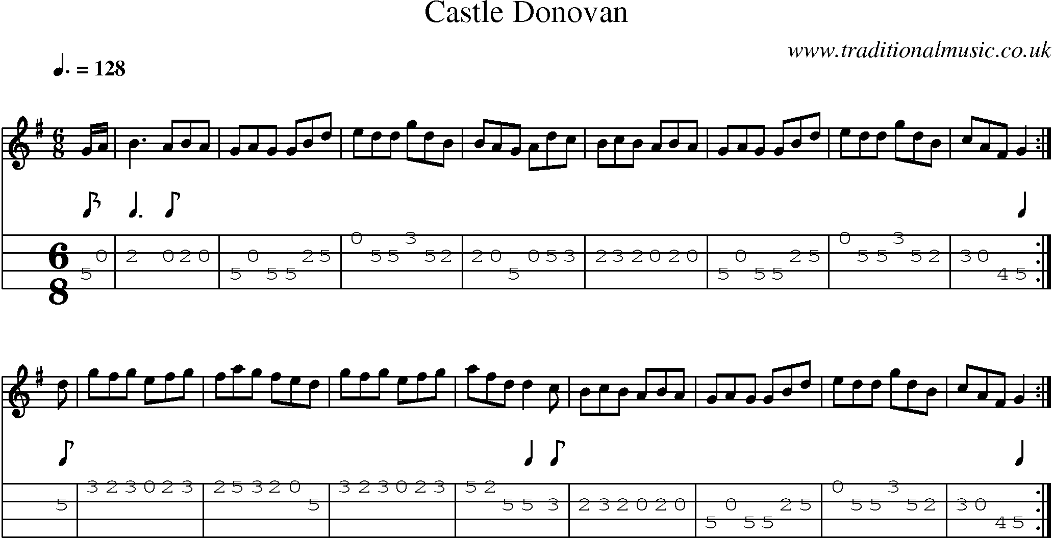 Music Score and Mandolin Tabs for Castle Donovan