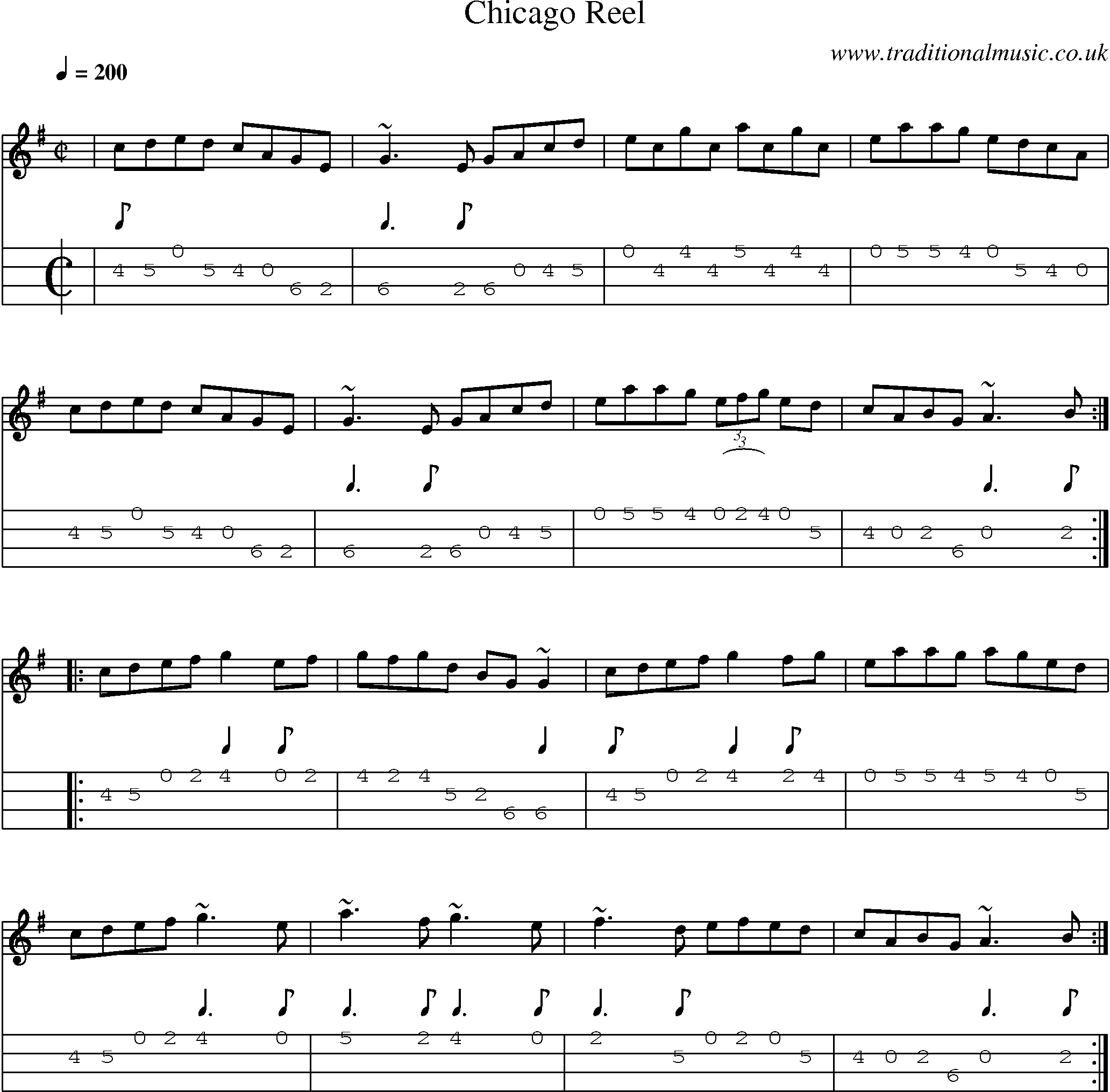 Music Score and Mandolin Tabs for Chicago Reel