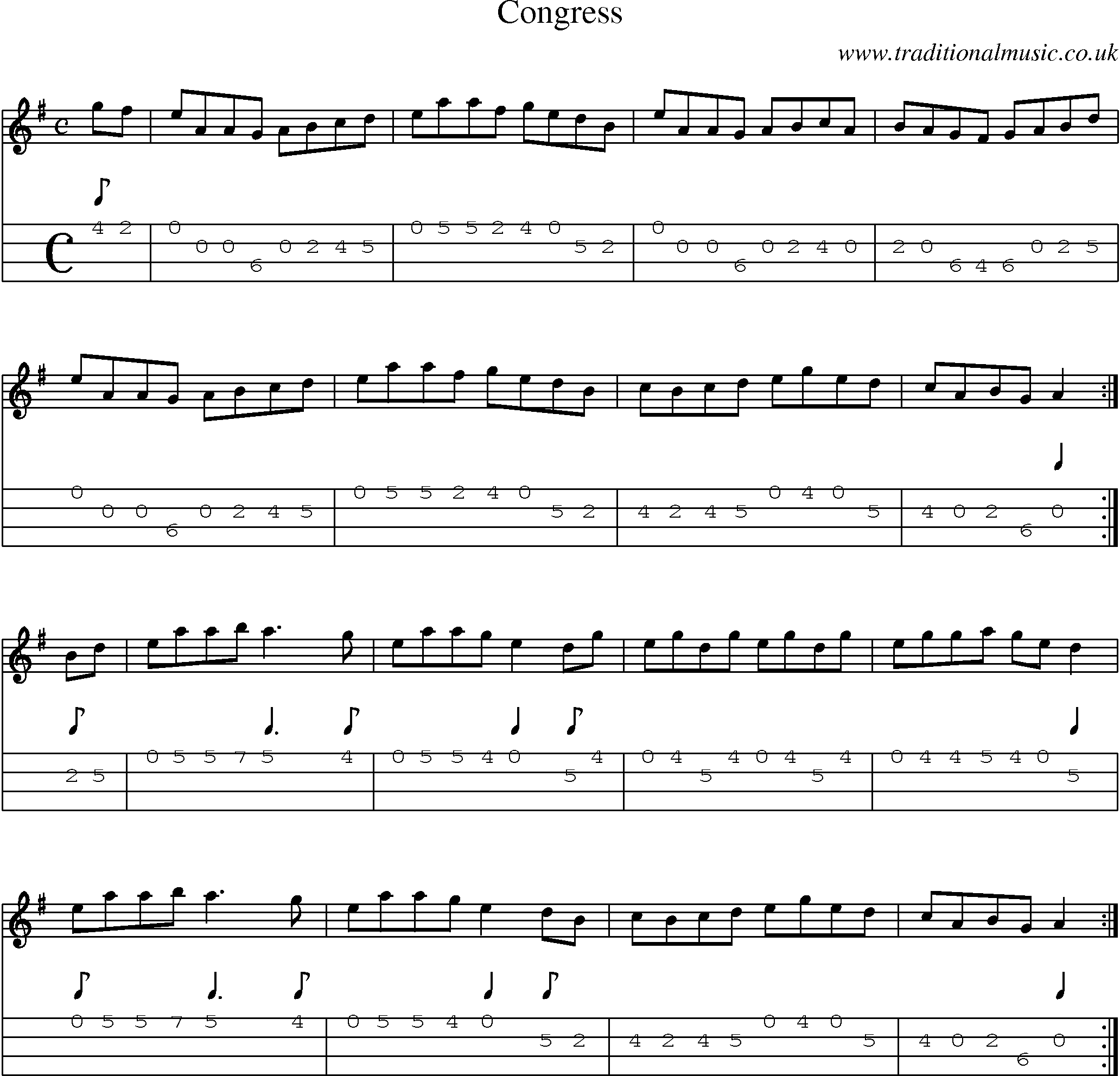 Music Score and Mandolin Tabs for Congress