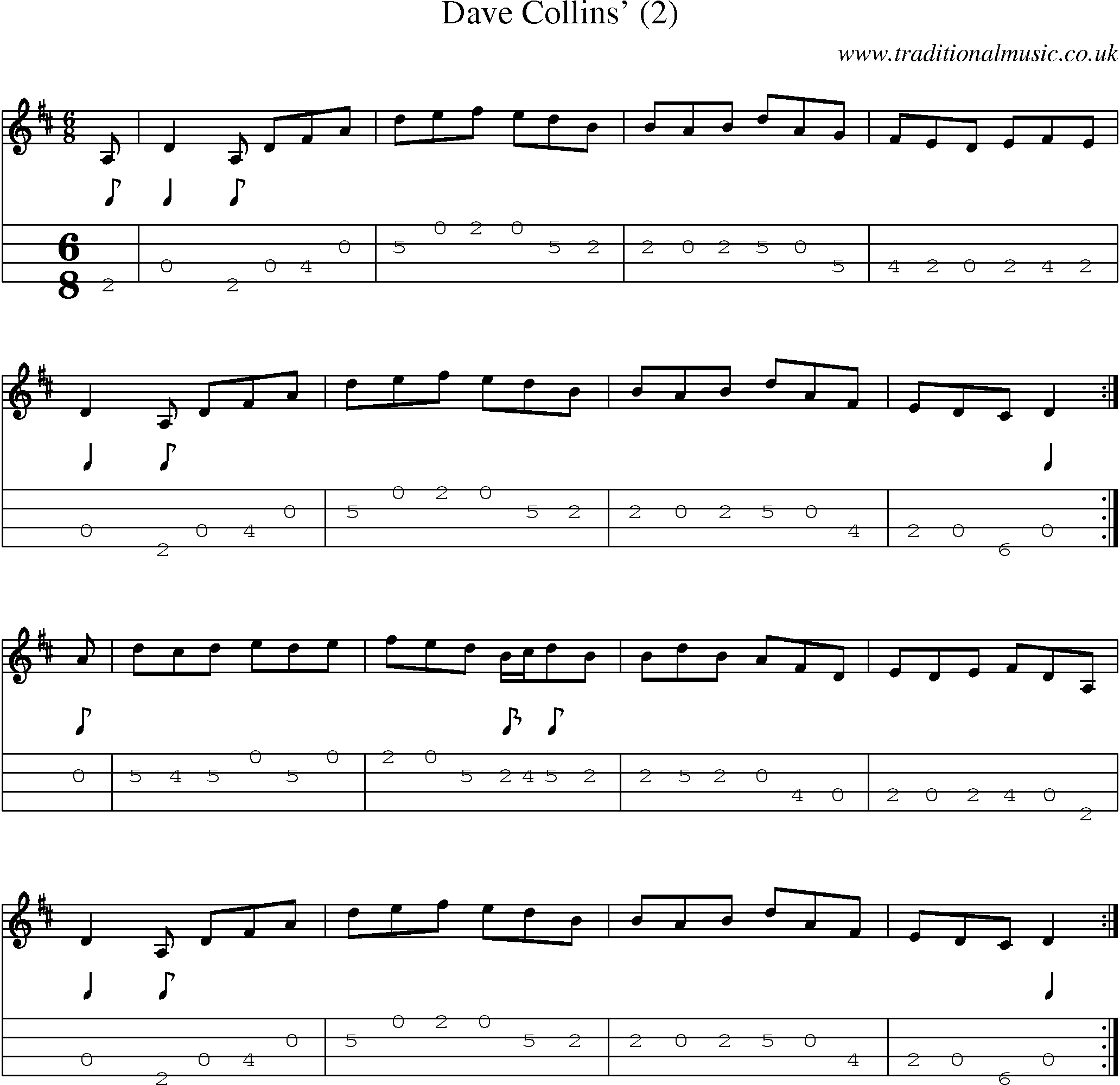 Music Score and Mandolin Tabs for Dave Collins