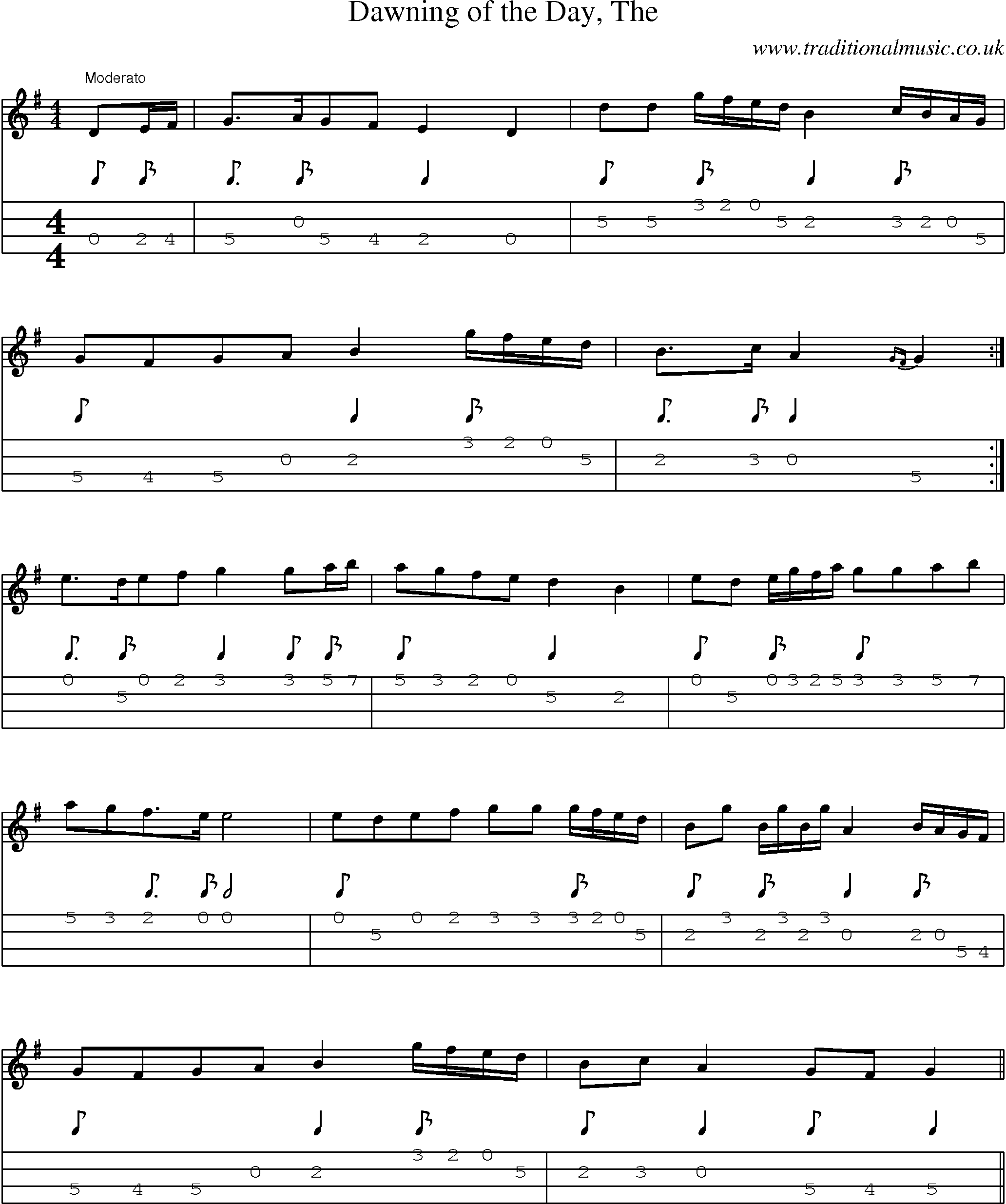 Music Score and Mandolin Tabs for Dawning Of Day