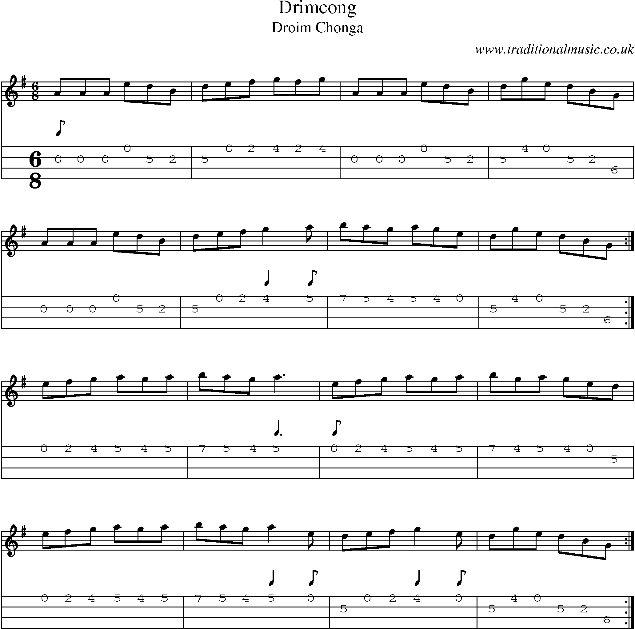 Music Score and Mandolin Tabs for Drimcong