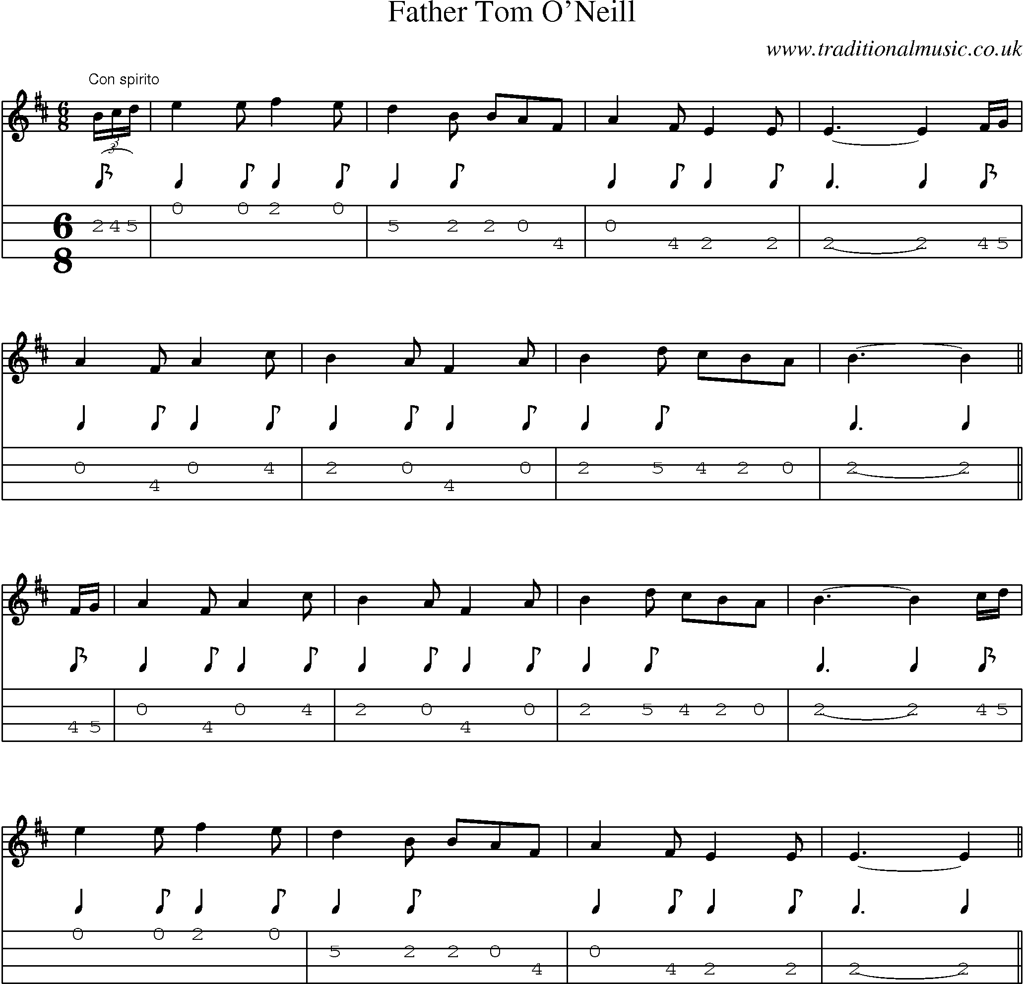 Music Score and Mandolin Tabs for Father Tom Oneill