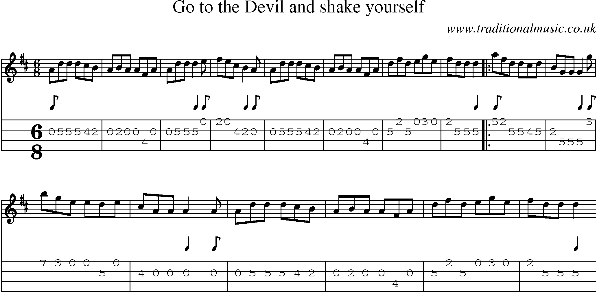 Music Score and Mandolin Tabs for Go To The Devil And Shake Yourself