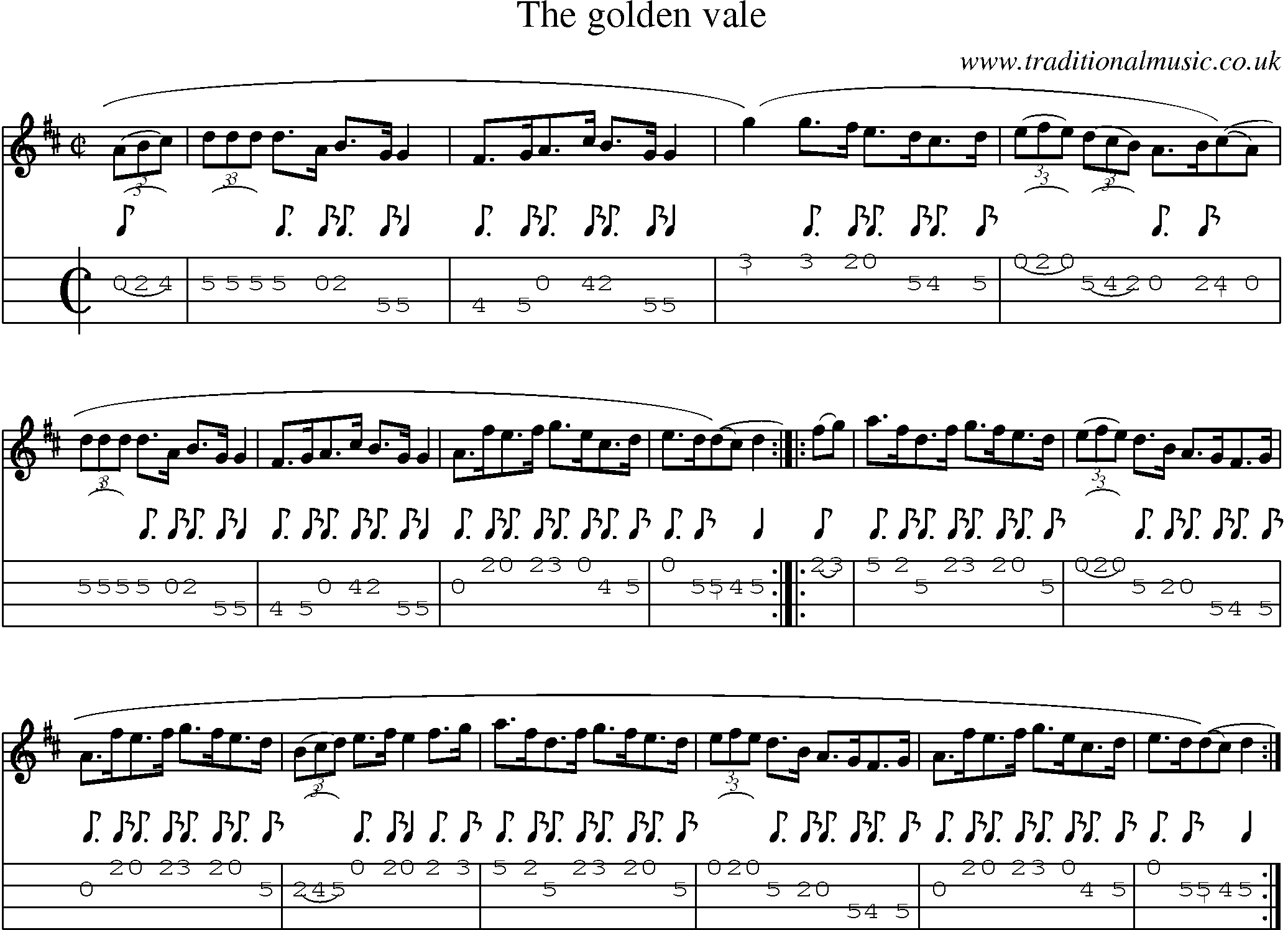 Music Score and Mandolin Tabs for Golden Vale