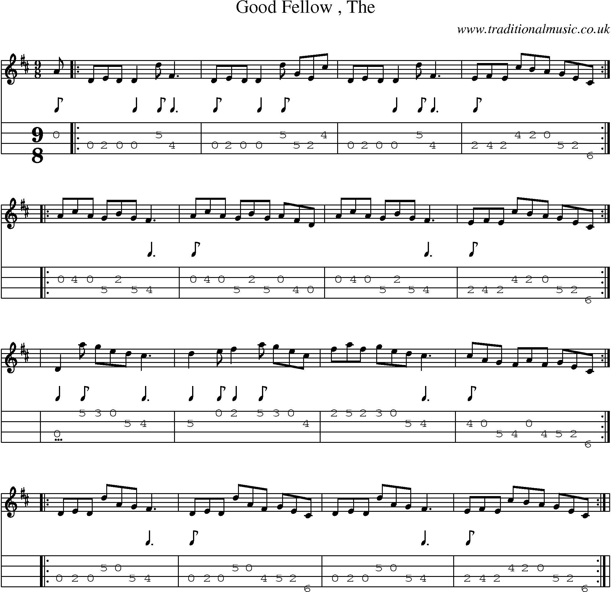 Music Score and Mandolin Tabs for Good Fellow