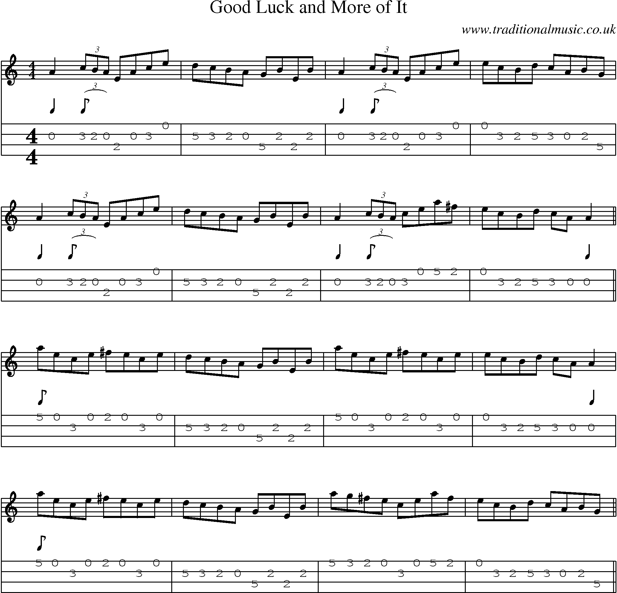 Music Score and Mandolin Tabs for Good Luck And More Of It