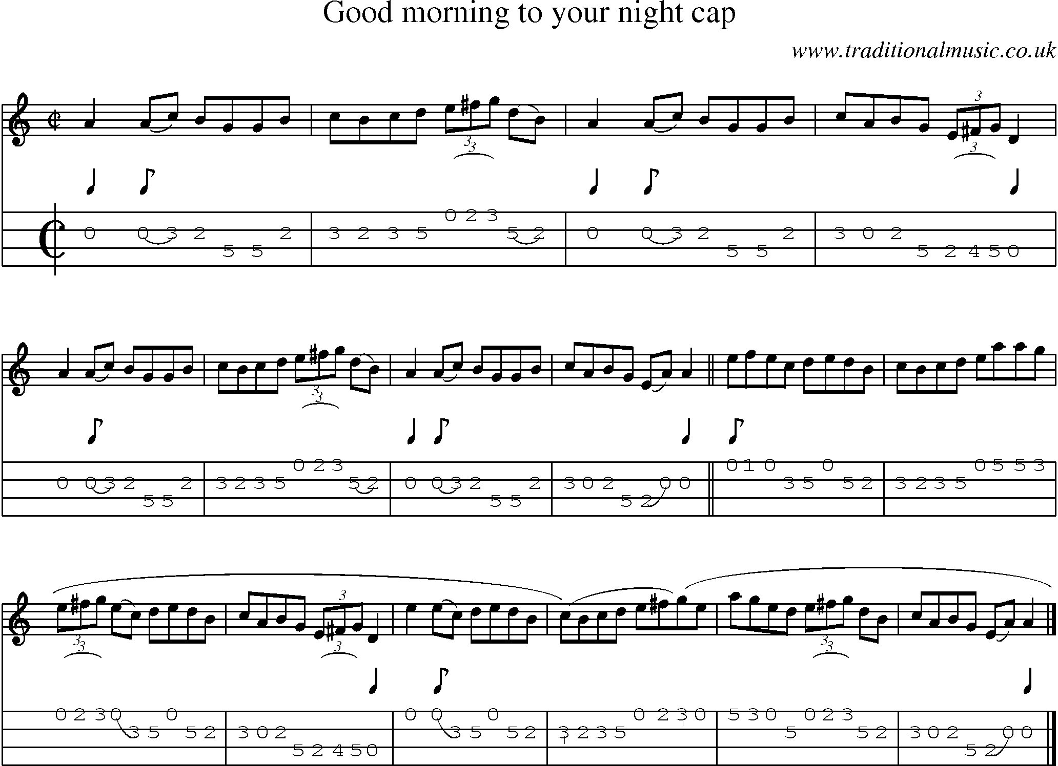 Music Score and Mandolin Tabs for Good Morning To Your Night Cap
