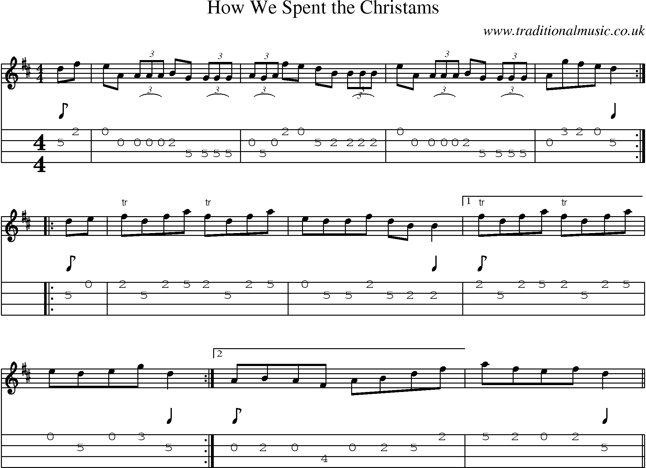 Music Score and Mandolin Tabs for How We Spent Christams