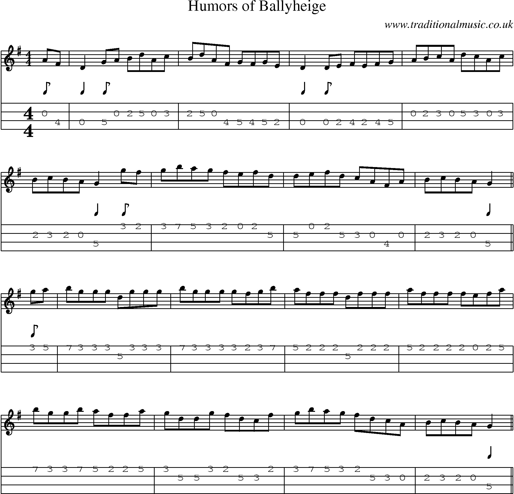 Music Score and Mandolin Tabs for Humors Of Ballyheige