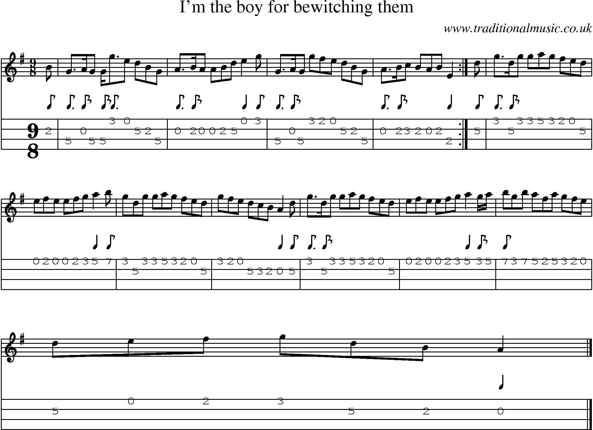 Music Score and Mandolin Tabs for Im The Boy For Bewitching Them
