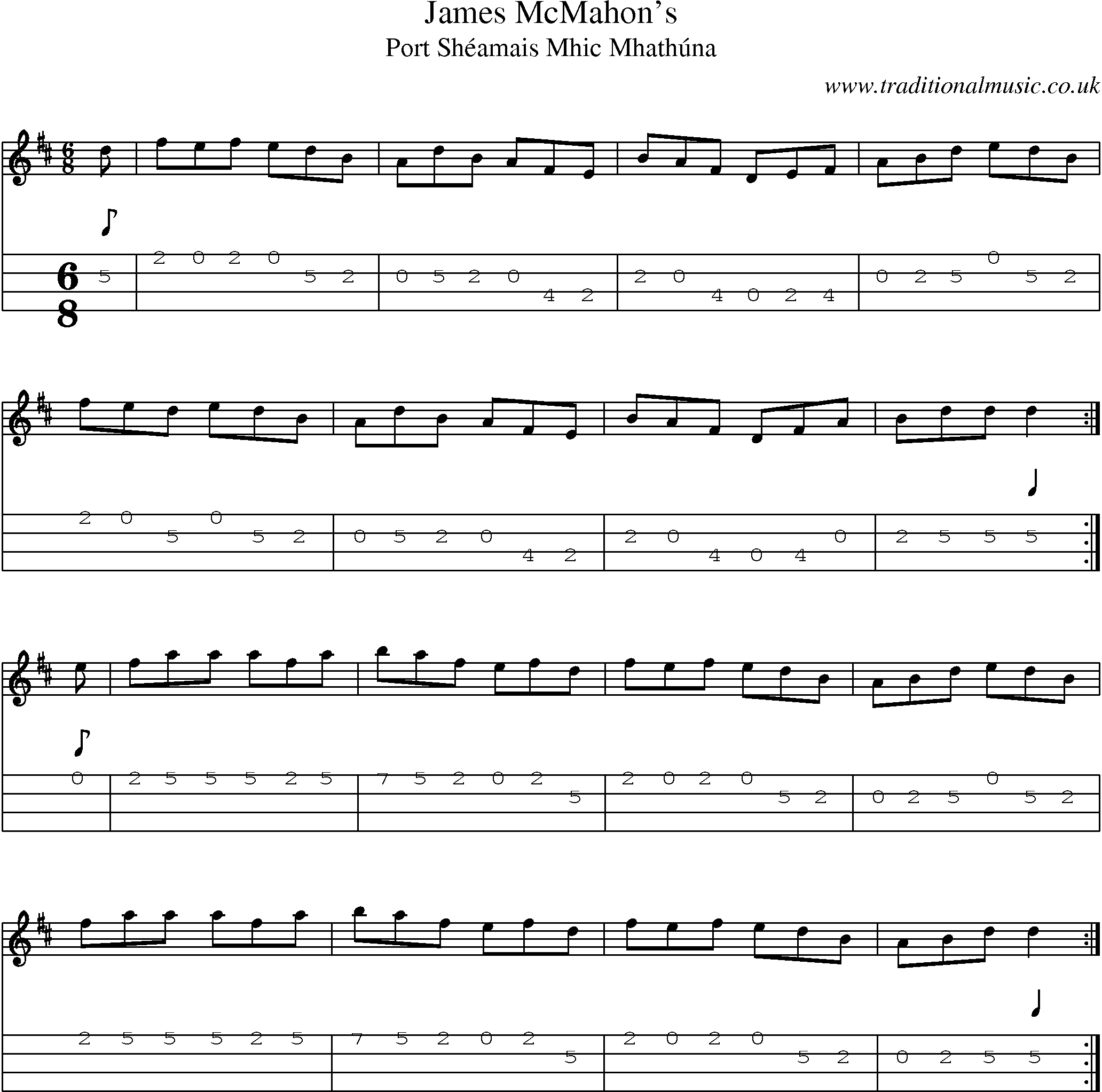 Music Score and Mandolin Tabs for James Mcmahons